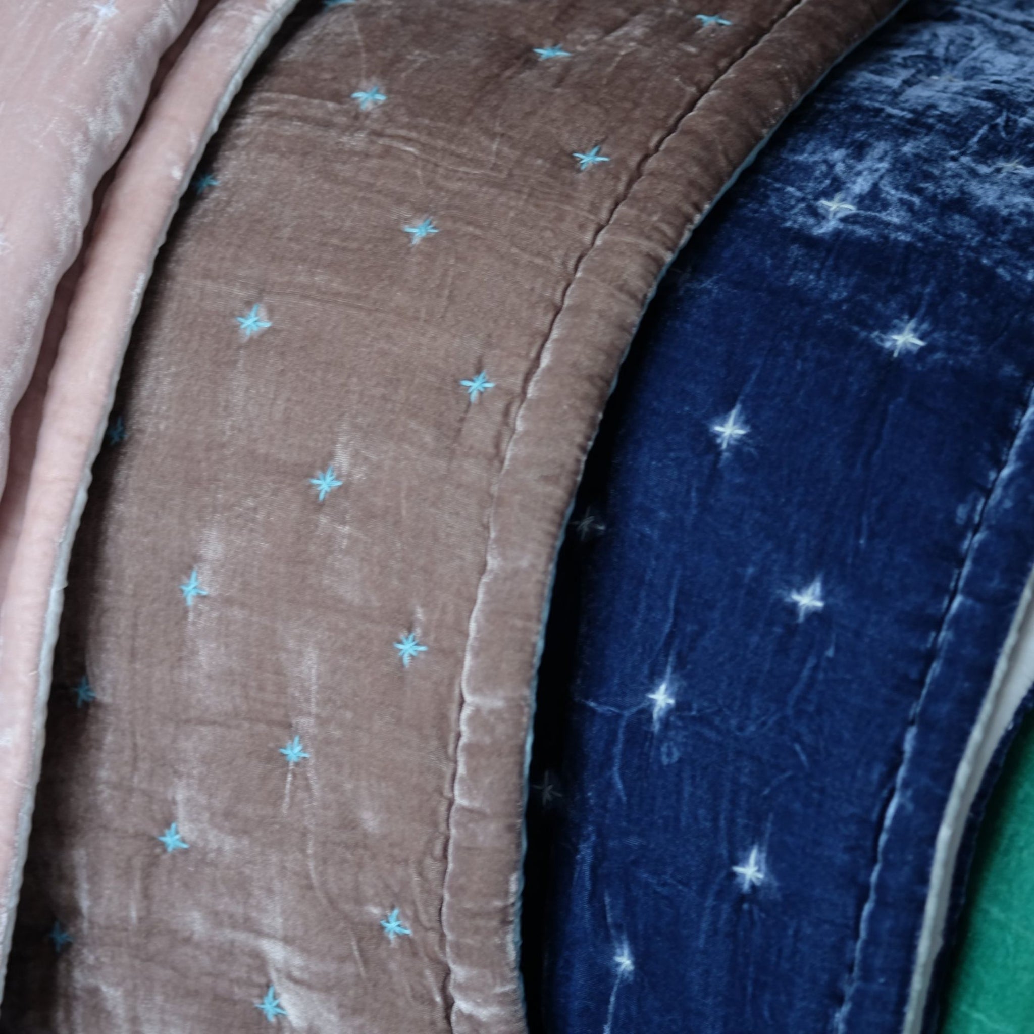 Silk Velvet Comforter Set - Hand Quilted Duvet- Starry Hand Stitching-Oxford Blue