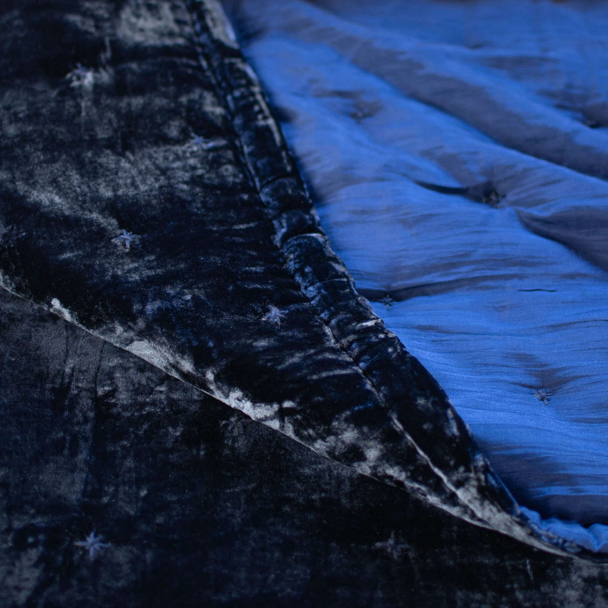 Silk Velvet Hand Quilted Duvet- Starry Hand Stitching-Oxford Blue