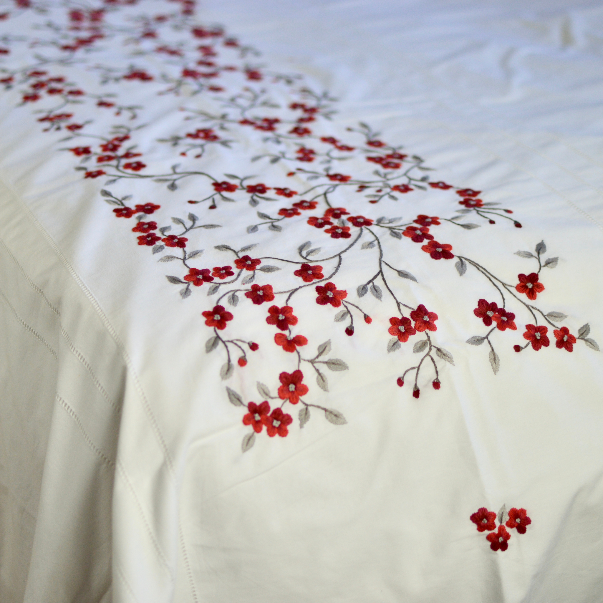 Hand Embroidered Linen Bedding|Peach Blossoms