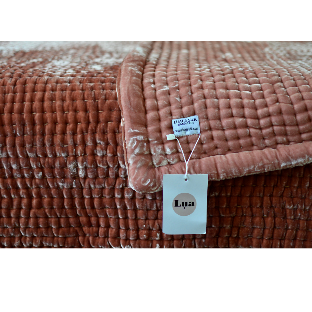 Kantha Silk Velvet Bedding Set - Line Hand Stitch