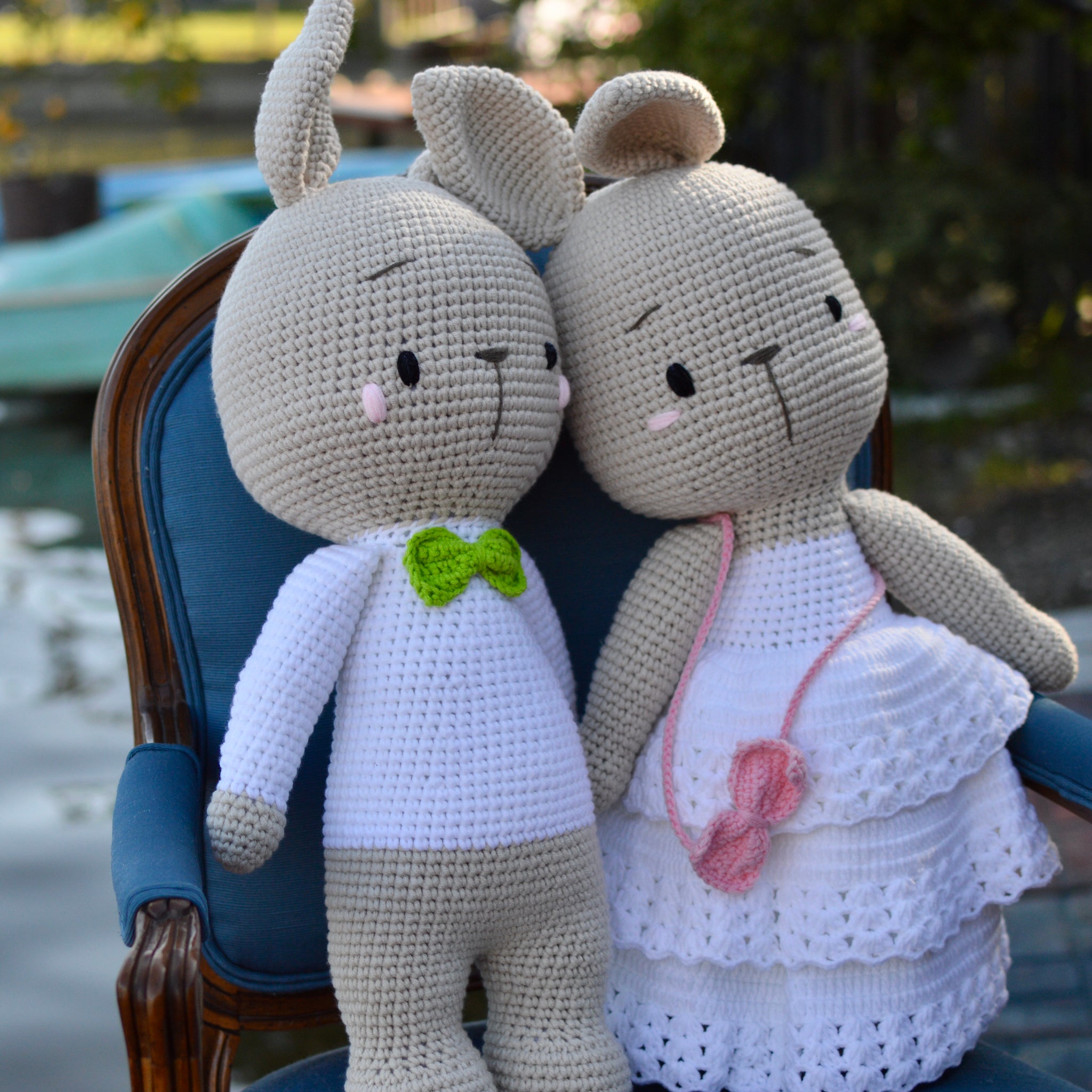 Hand Crocheted Bride and Groom Bunny - Extra Large Size
