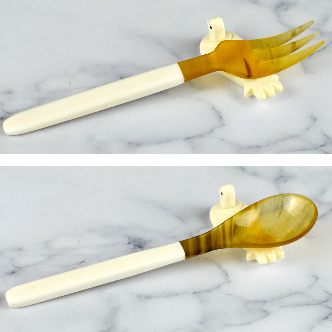 Buffalo Horn Cutlery Set- Spoon Fork and Butter Knife-White/Blond - Luala Silk