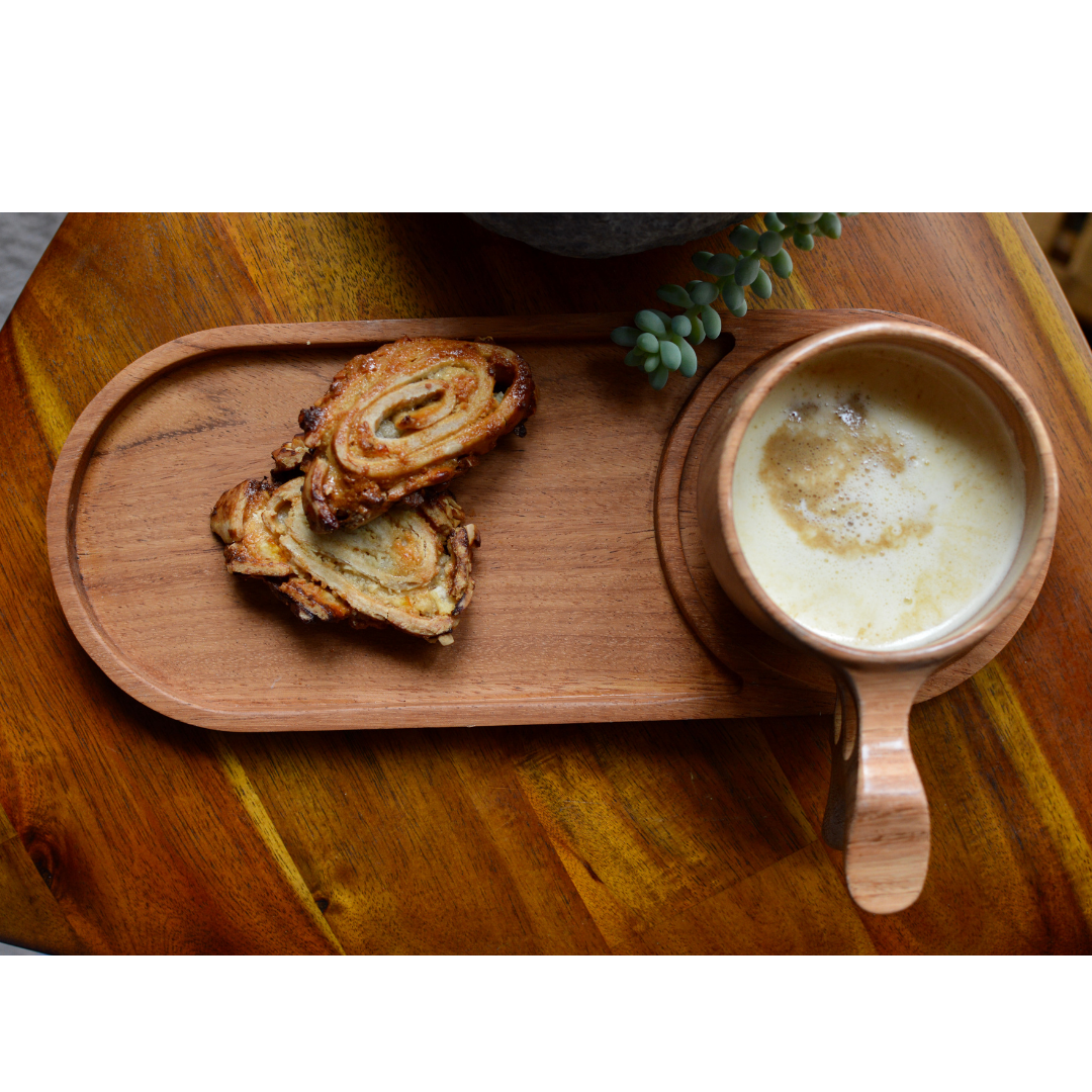 Handicraft wooden tray oval natural handmade vietnam artisans best unique gift personalize engraving monogram free hand carved serving tray and mug and spoon set