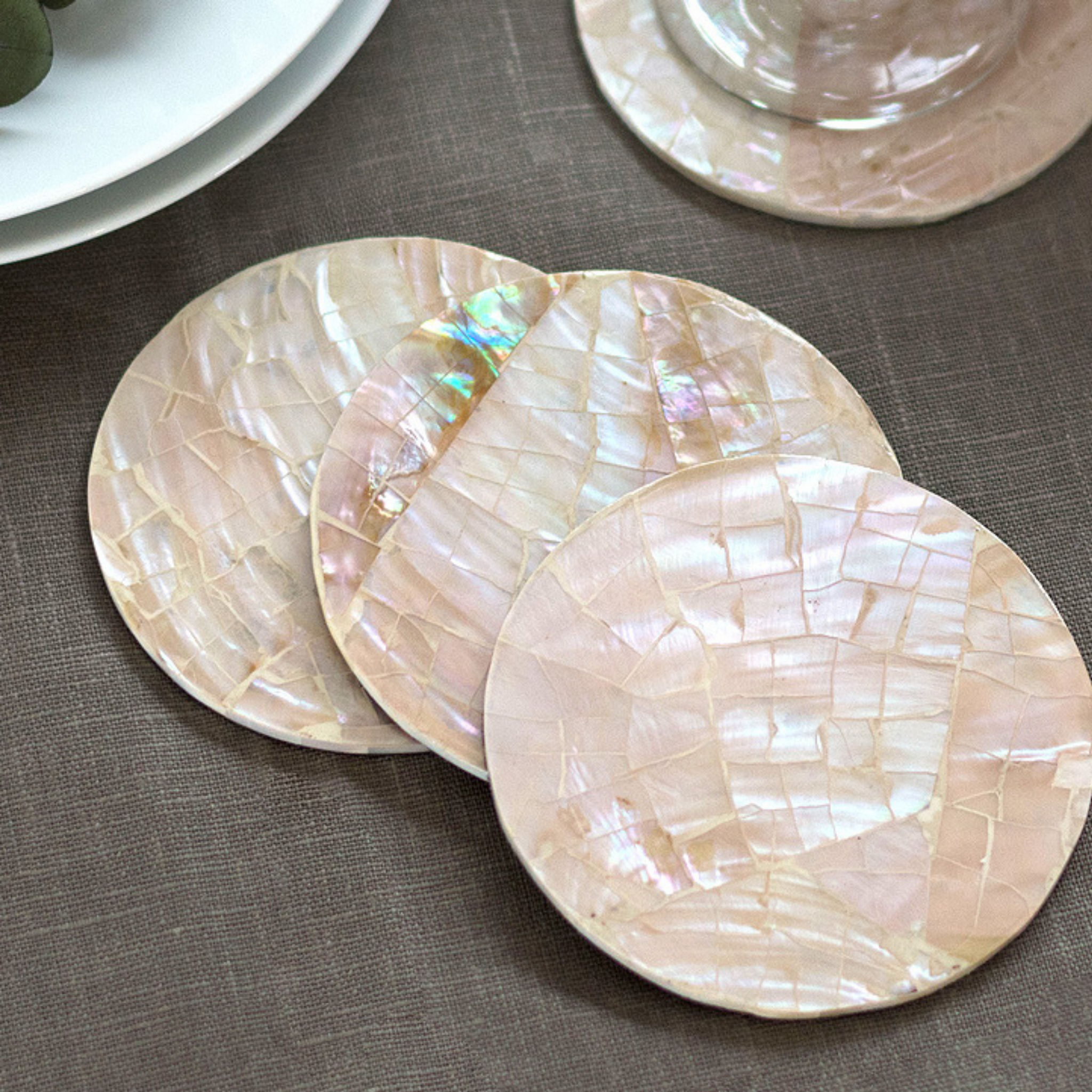 Mother of Pearl Coasters- Set of 4- Round