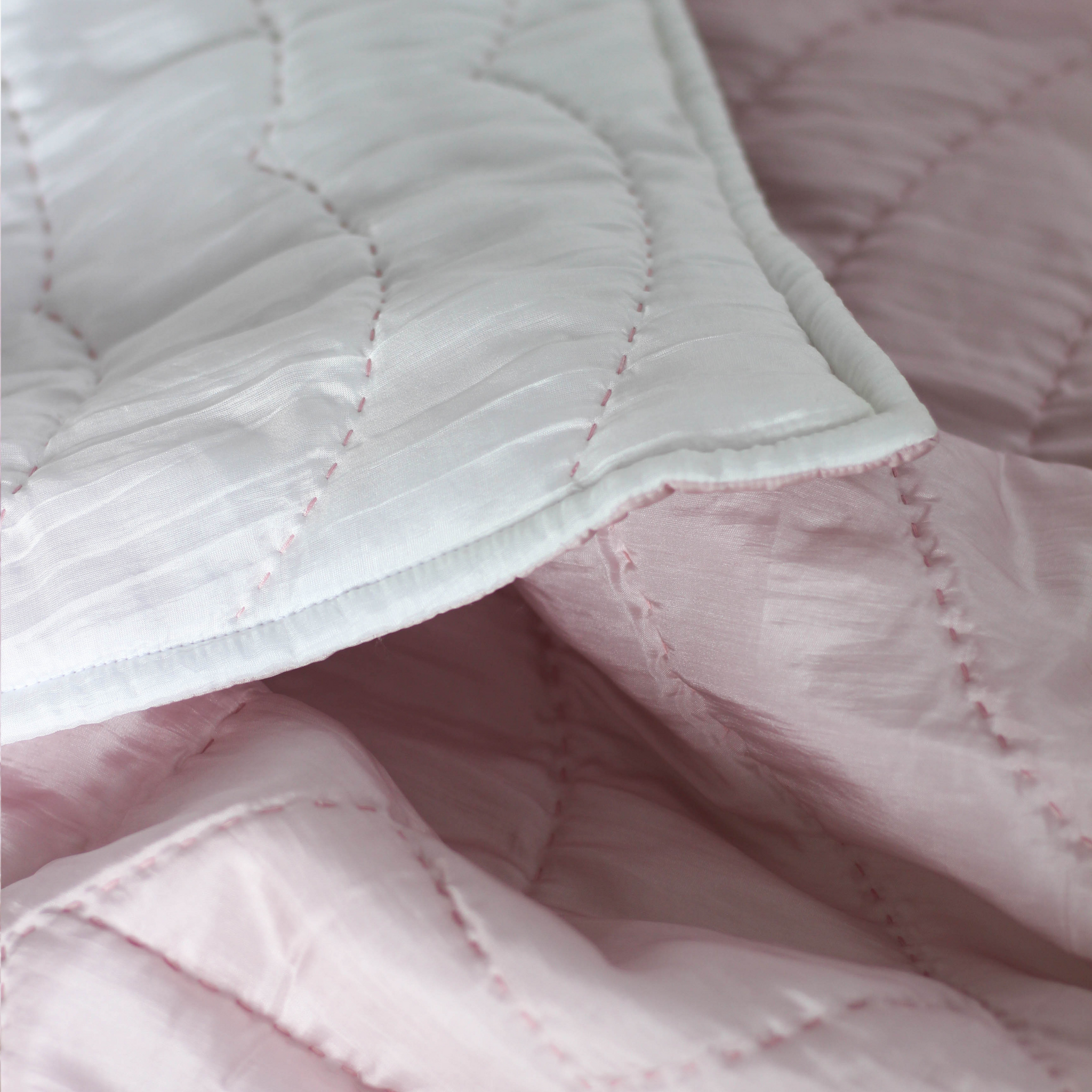 Mulberry Silk Comforter Set - Quilt and Shams - Blossom Hand Stitching - Blush Pink