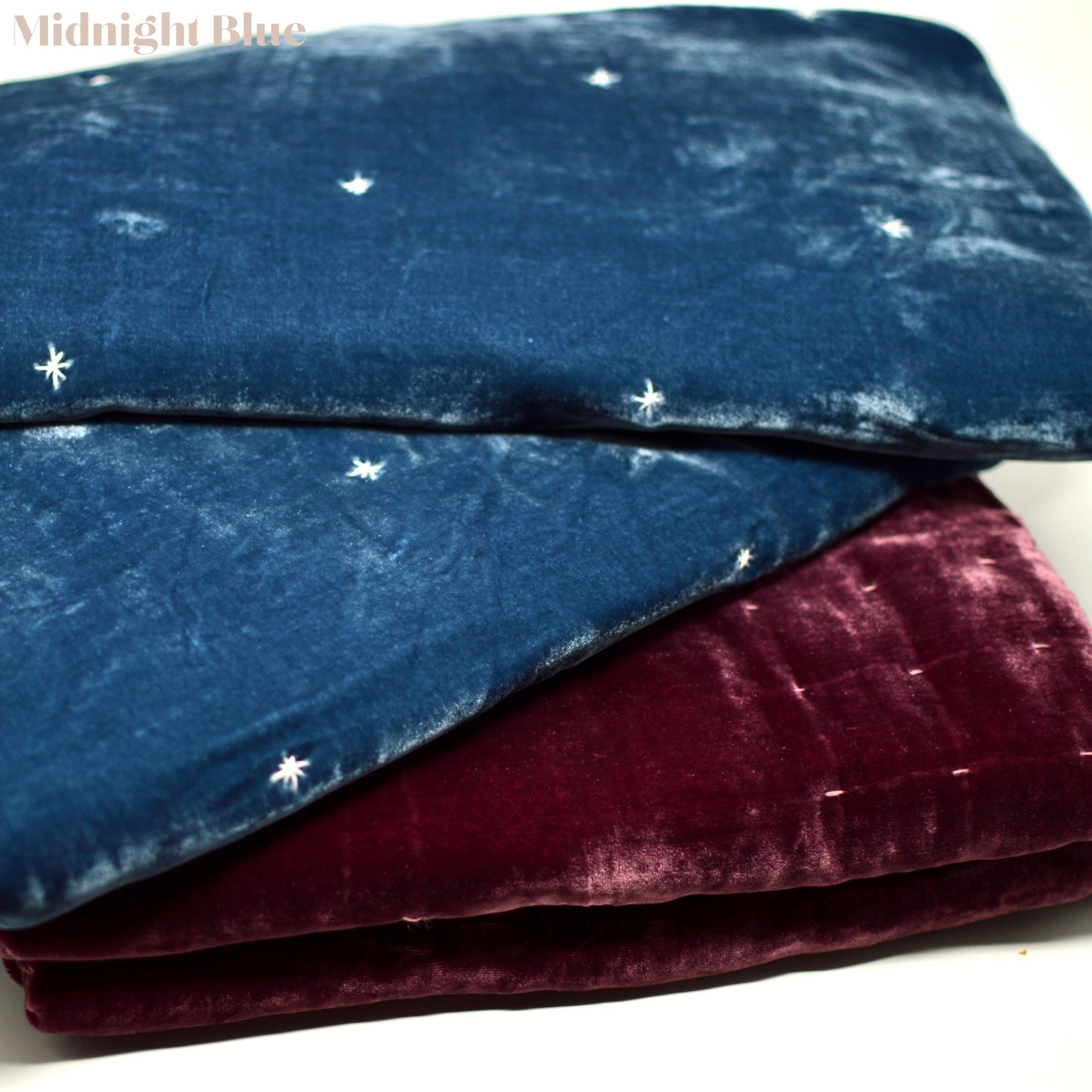 Silk Velvet Comforter Set - Hand Quilted Duvet- Starry Hand Stitching-Oxford Blue