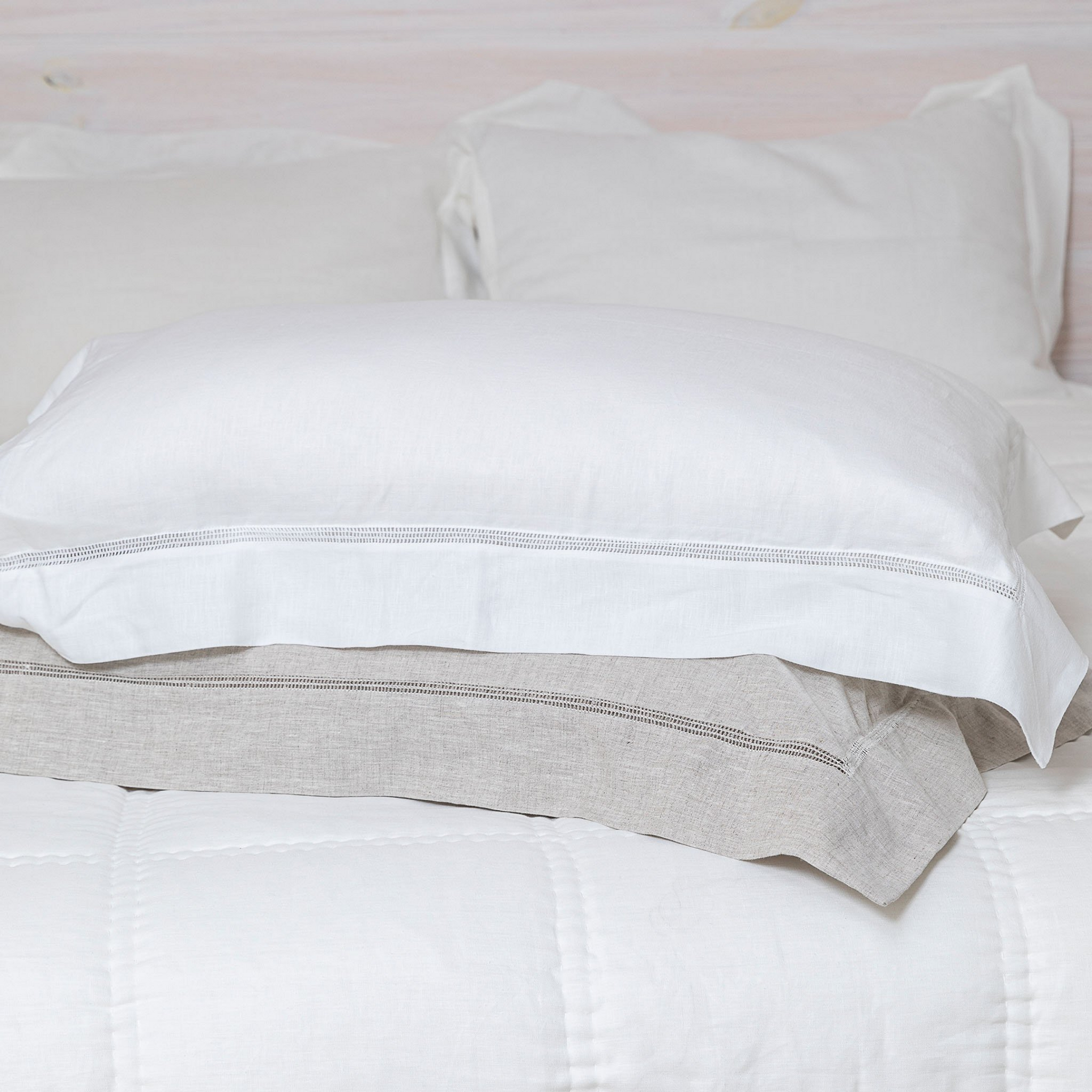 White Linen Pillowcase Set Stone washed Pure Linen Italian