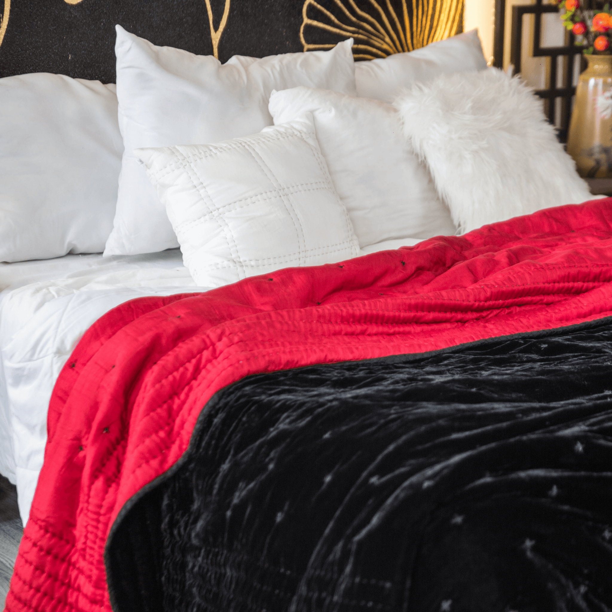 Luala Silk-Hand Quilted Coverlet Customization any color red silk velvet black silk bedding sets