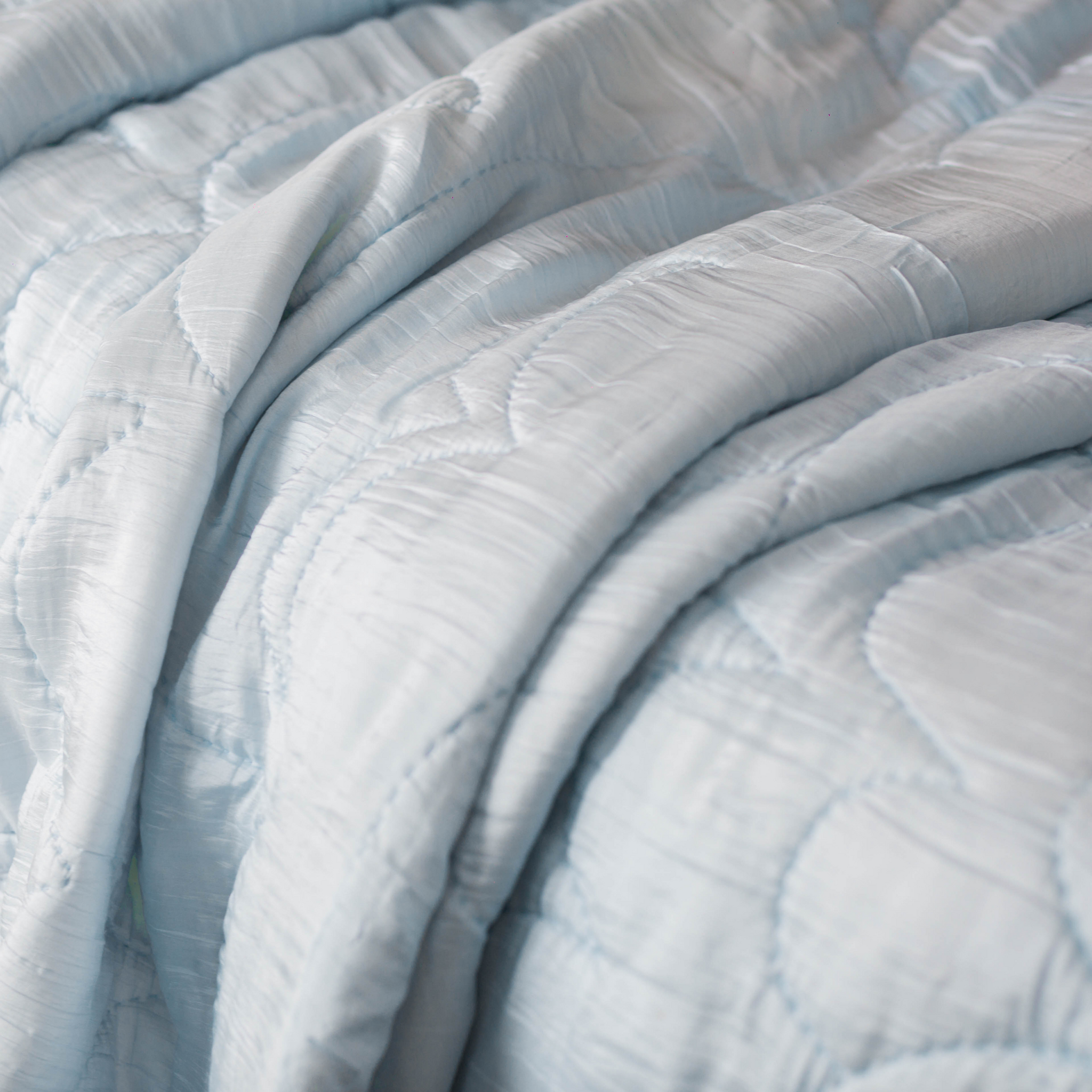 Mulberry Silk Quilt and Shams Set- Silk Comforter Set - Waves Hand embroidery - Light Blue
