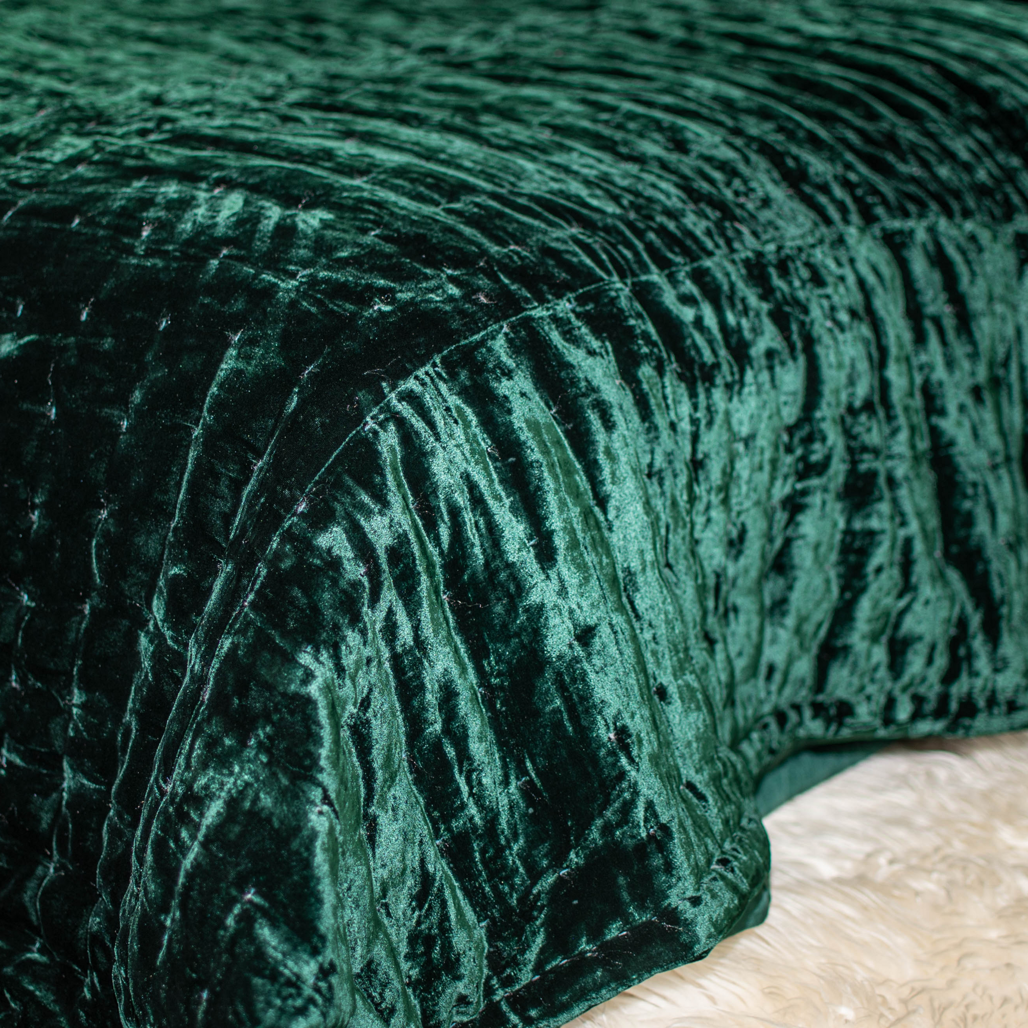 Green Forest Box Silk Velvet Hand Quilted Duvet-Hand Quilted Coverlet