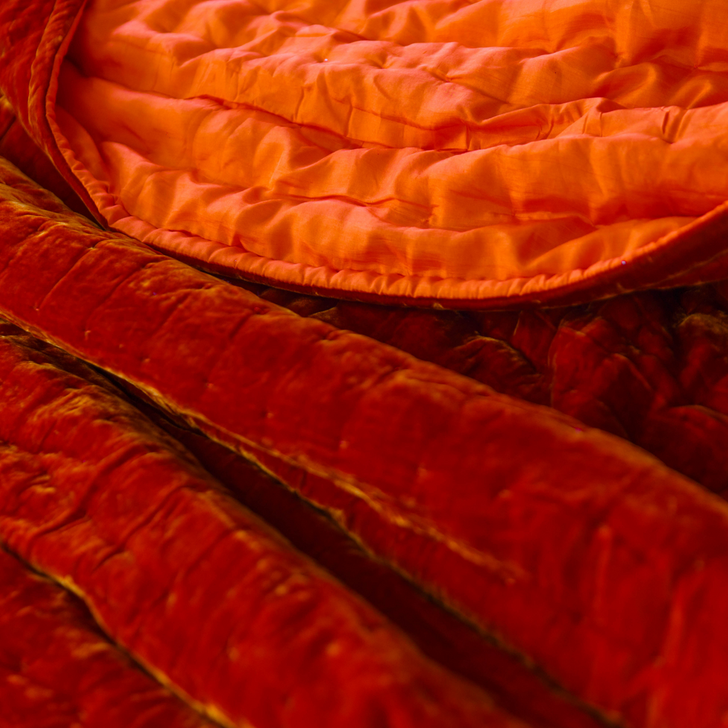 Orange Silk Velvet Box Hand Stitching Hand Quilted Duvet Luala Silk