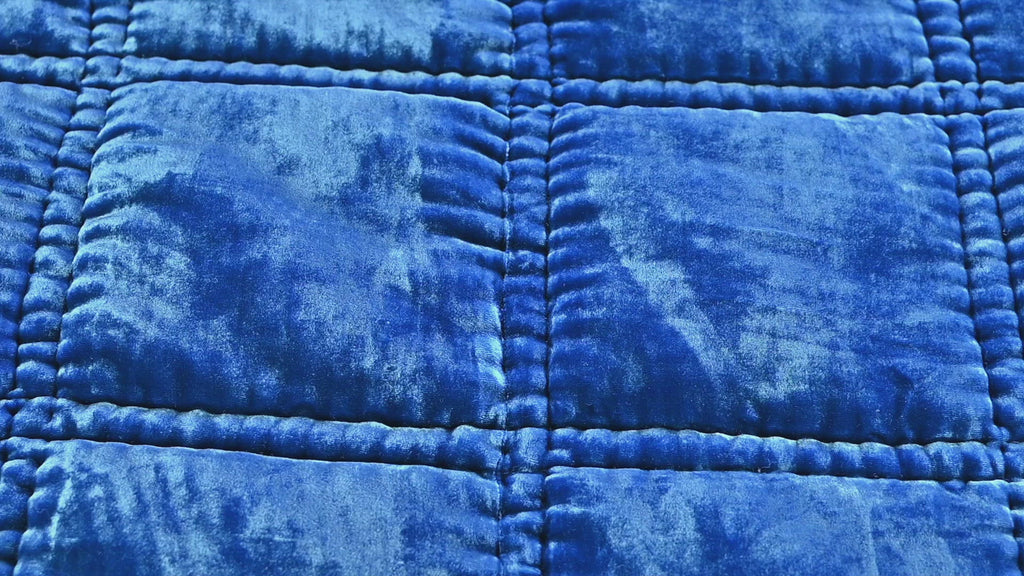 egyptian blue silk velvet quilted bedspread christmas gift monograming luxury bedding bedroom decor airbnb bedroom decor