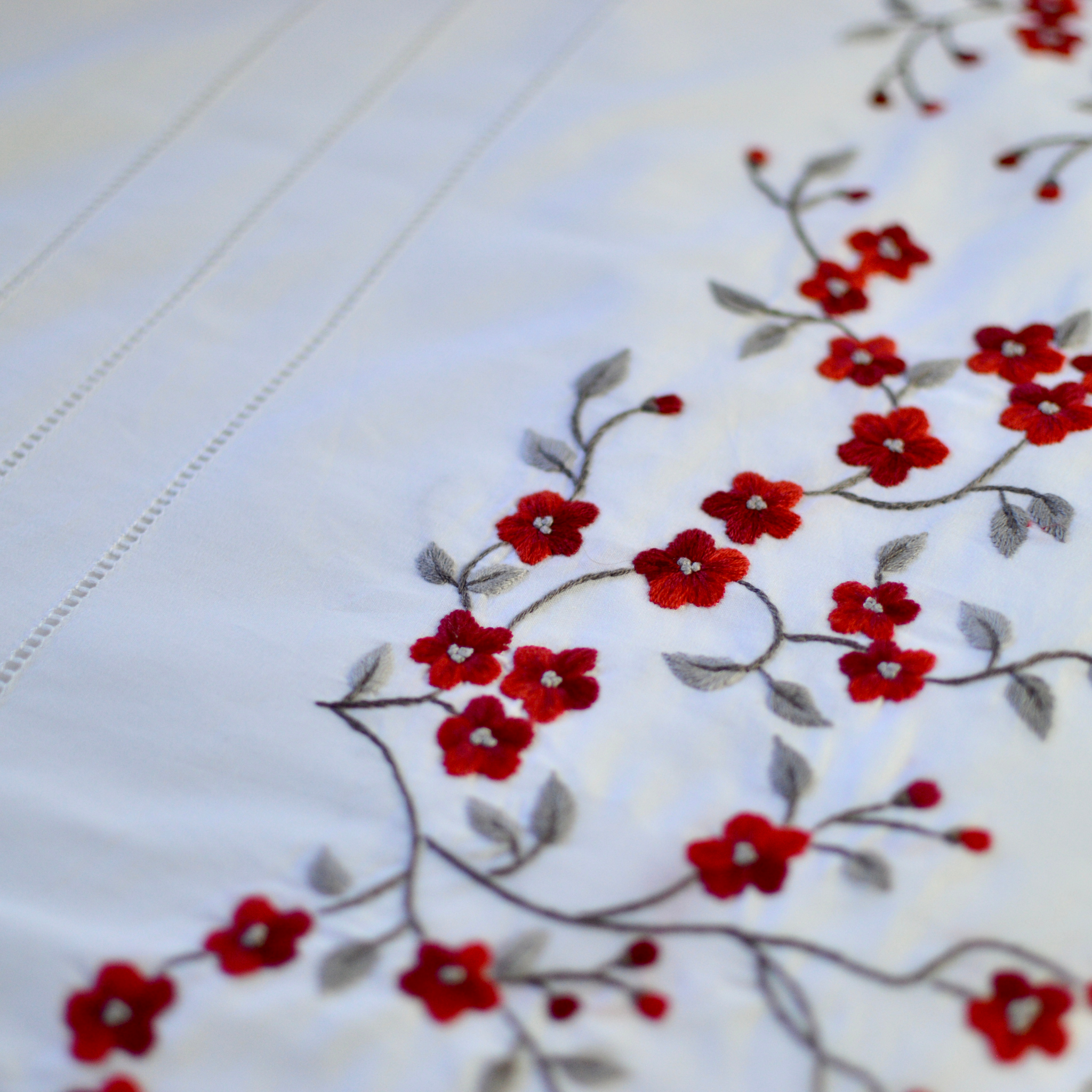Hand Embroidered Linen Bedding|Peach Blossoms