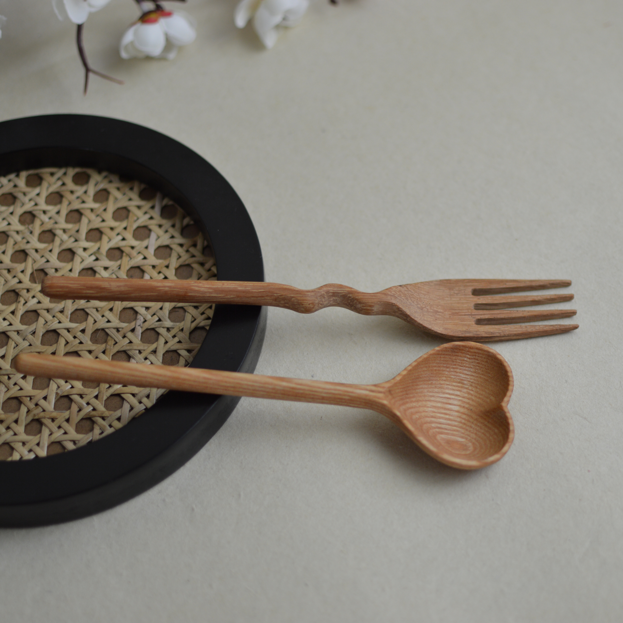 Maple Wood Spoon and Fork Set - Heart Shape Gift Set