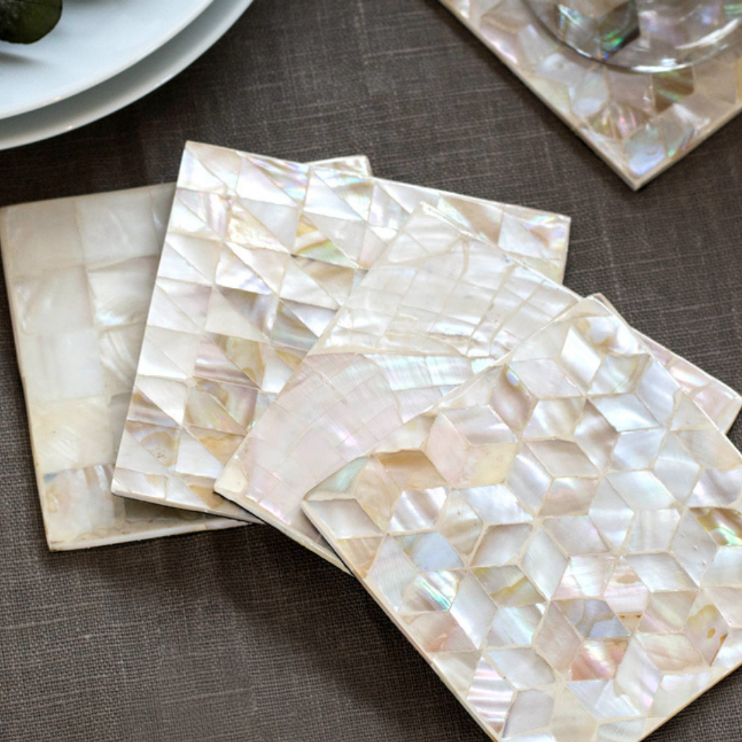 Mother of Pearl Coasters- Set of 4- Square