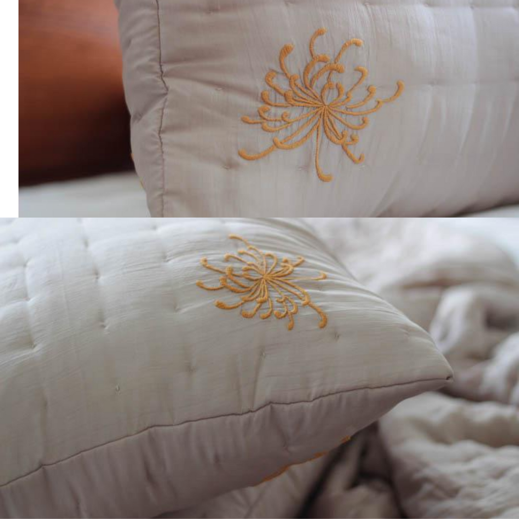 daisy hand embroidered silk blanket vietnamese quilt luxury bedding set great gift christmas gift wedding gift anniversary gift