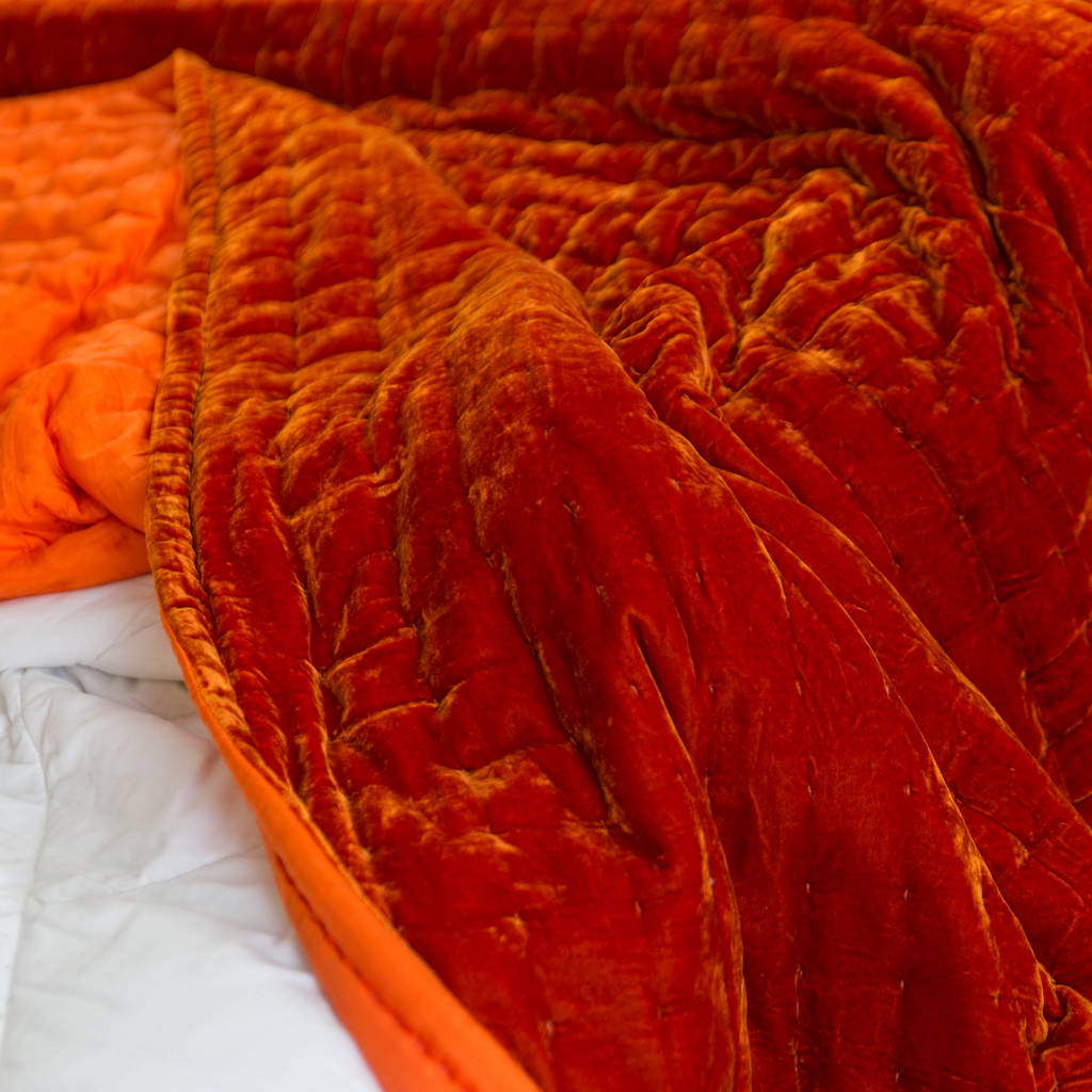 Orange Velvet Bedding Silk Pillowcases Silk Duvet Silk Quilt Throw