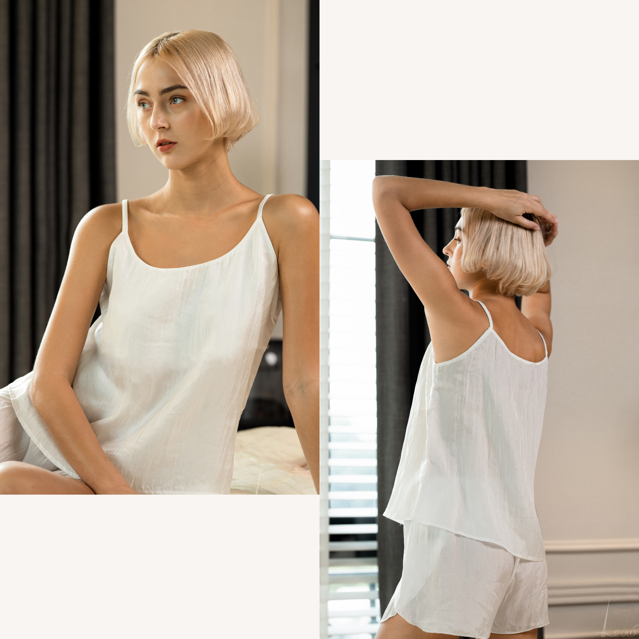 Washable Silk Set-Tank top and Shorts-Side Slits