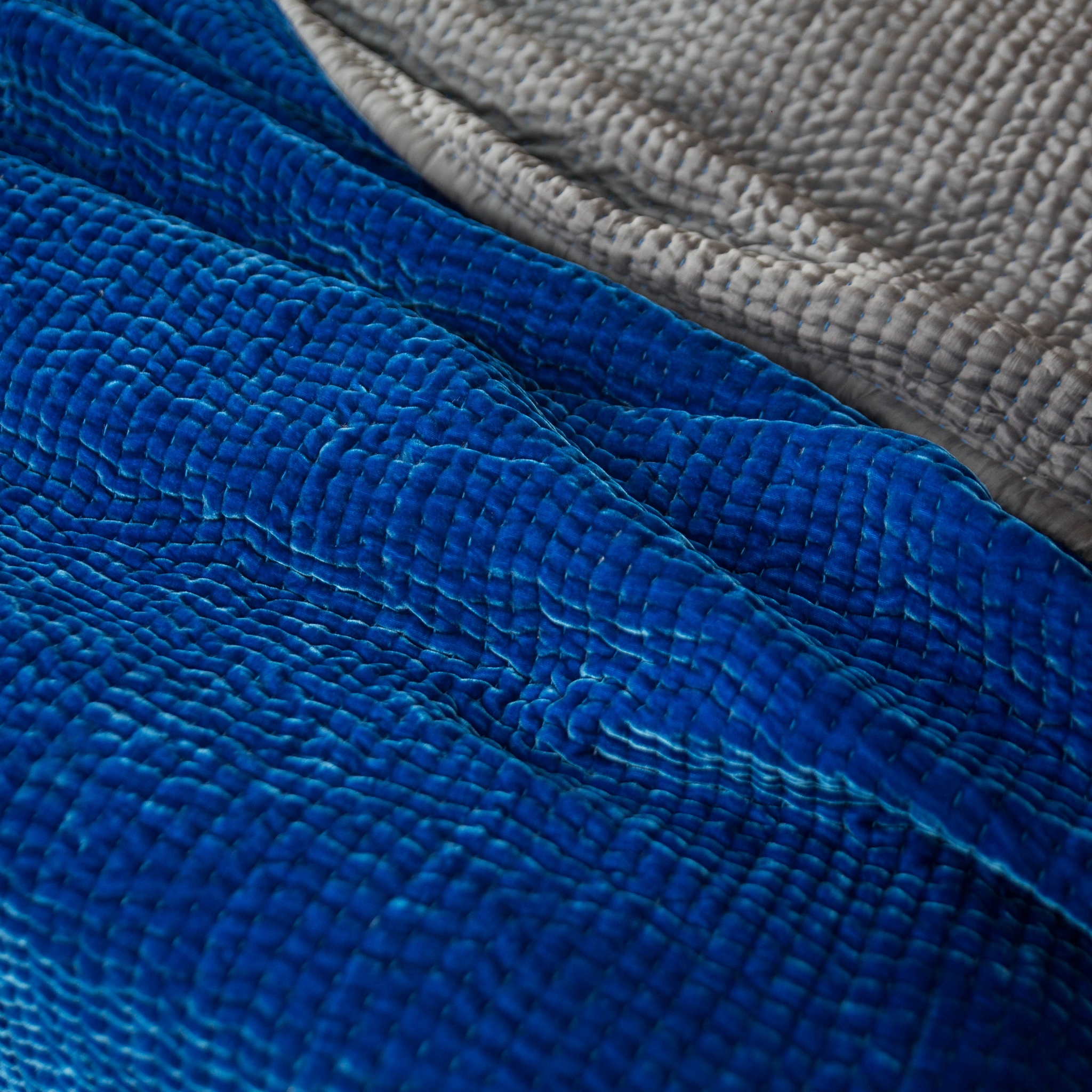 Egyptian Blue &amp; Greige Silk Velvet Both Side