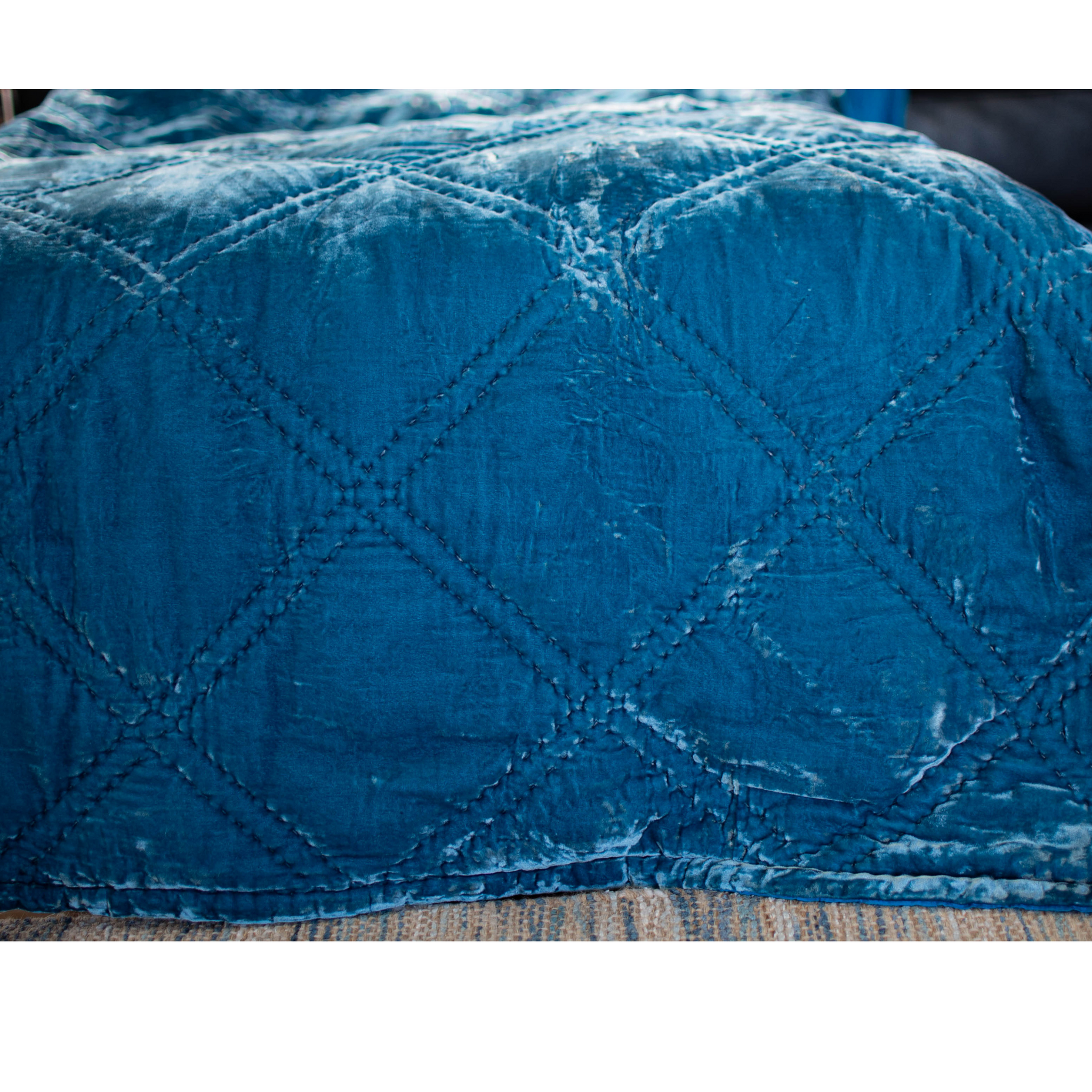 Silk Velvet Quilt Duvet -Double Diamond Hand Stitching- Artisan made - Teal