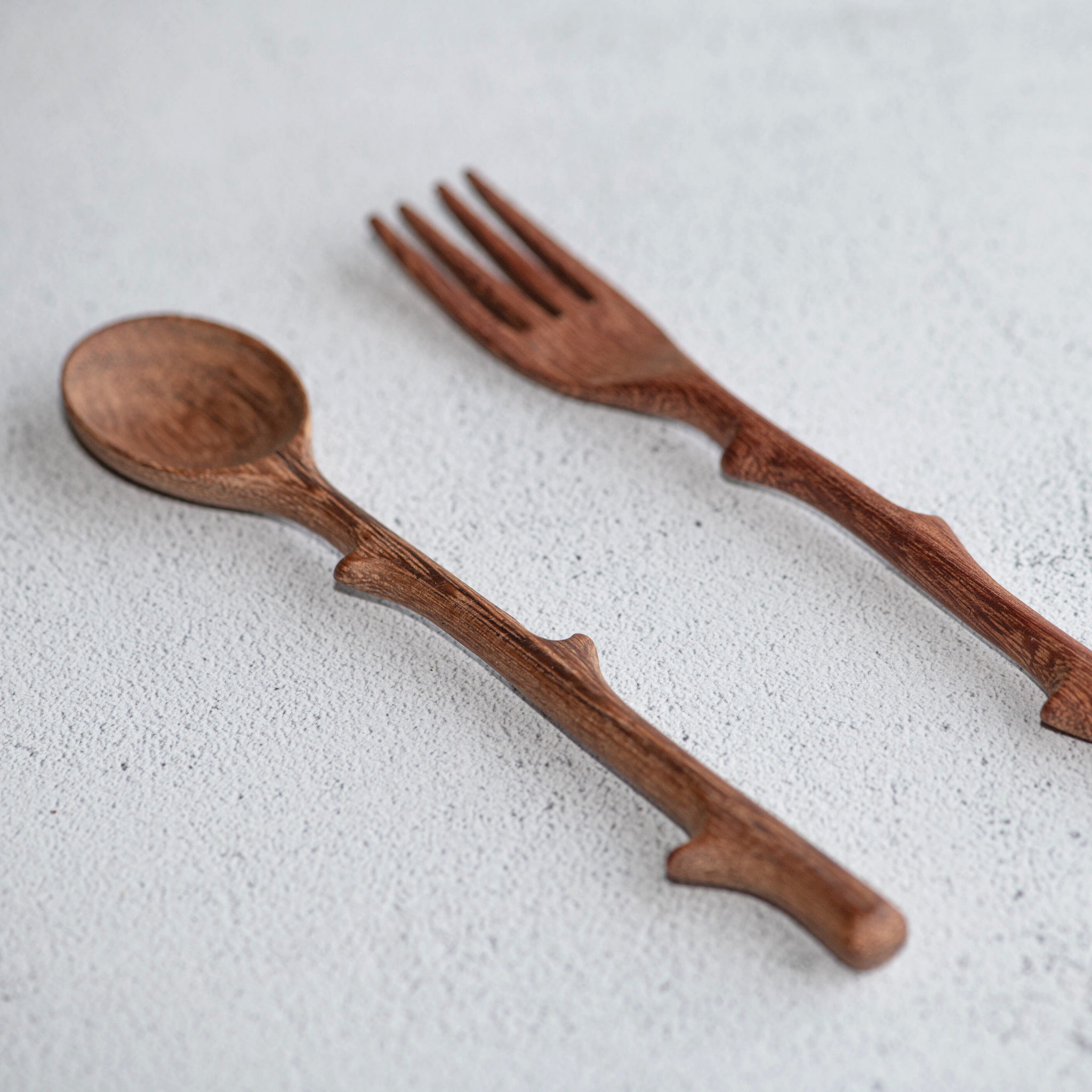 Wooden Spoon and Fork- Redwood-Rose Thorn