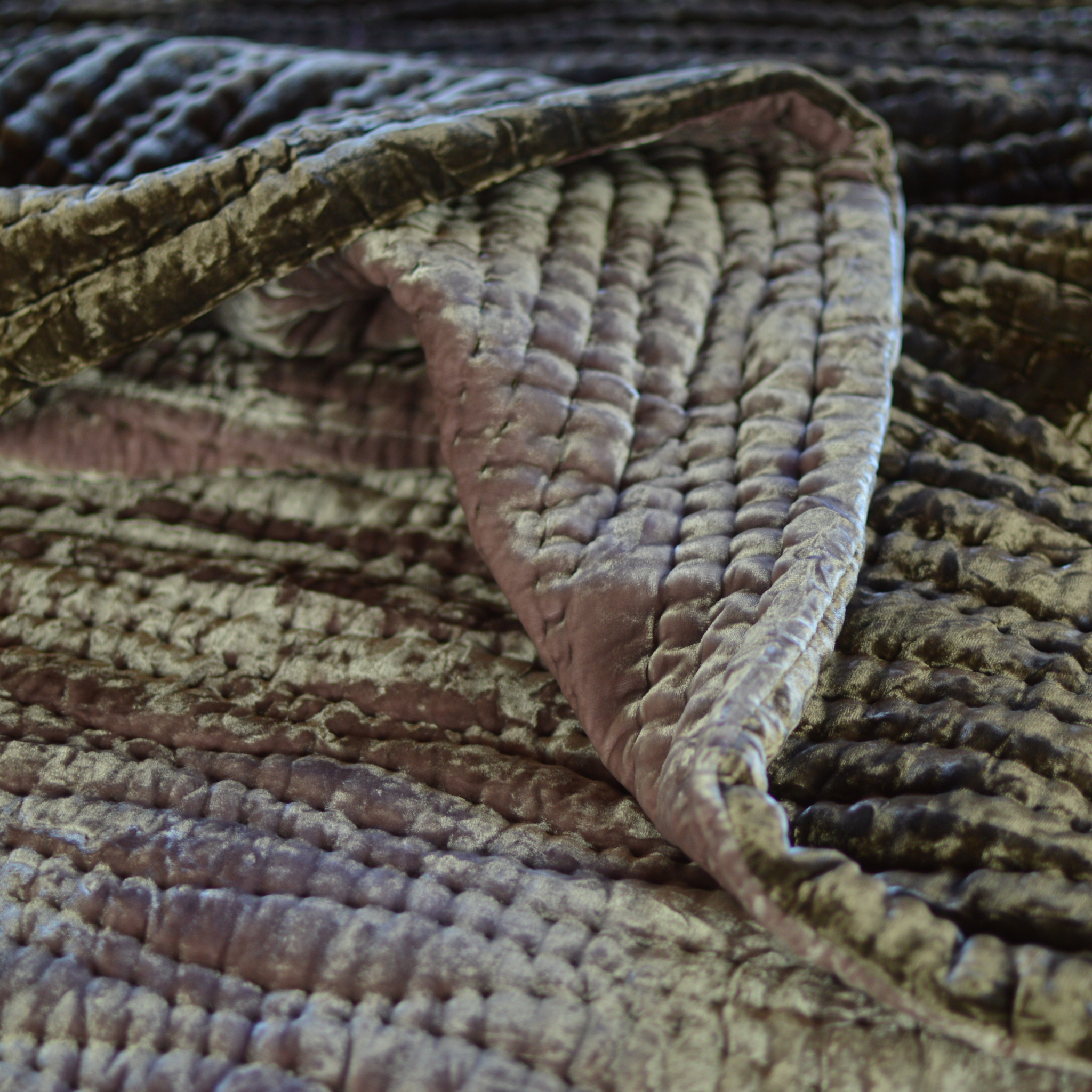 Silk Velvet Hand Quilt-Wave Stitched - Lavender & Cocoa