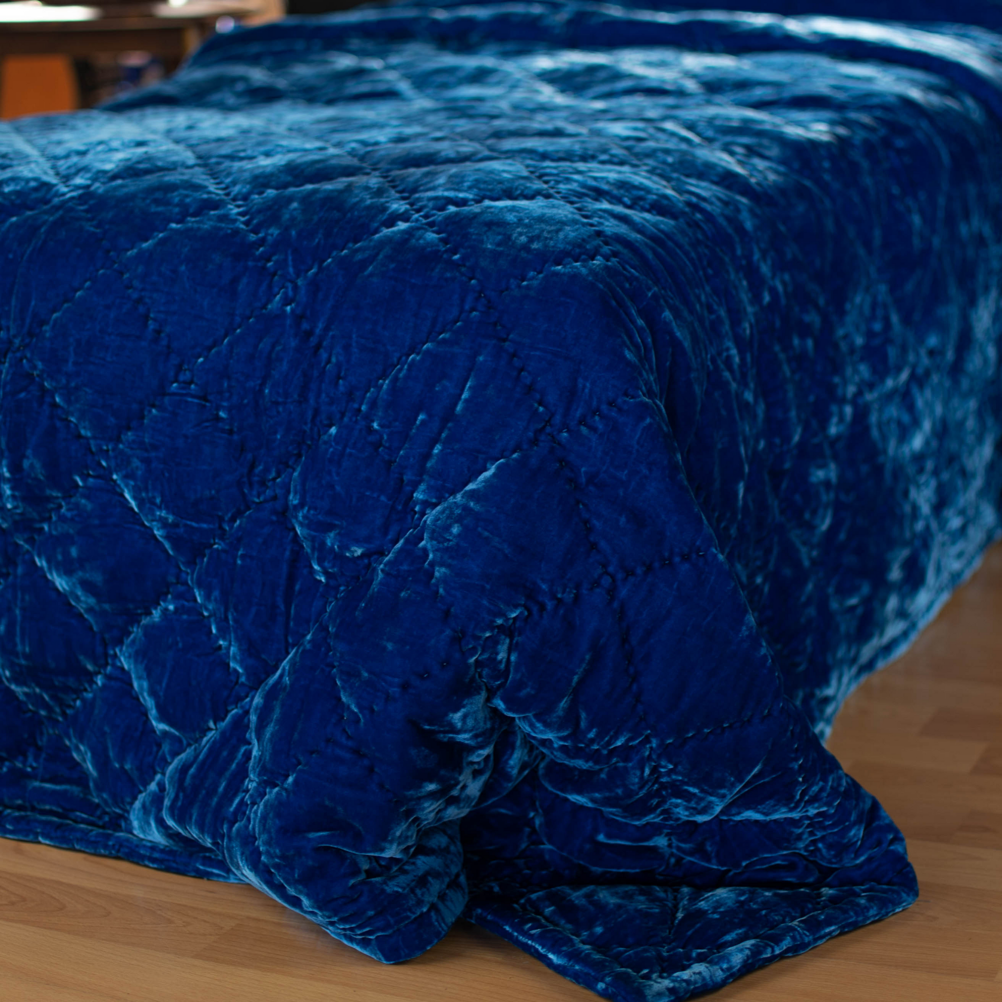 Silk Velvet Hand Quilted Duvet Cover -Diamond Hand Stitching- Egyptian Blue