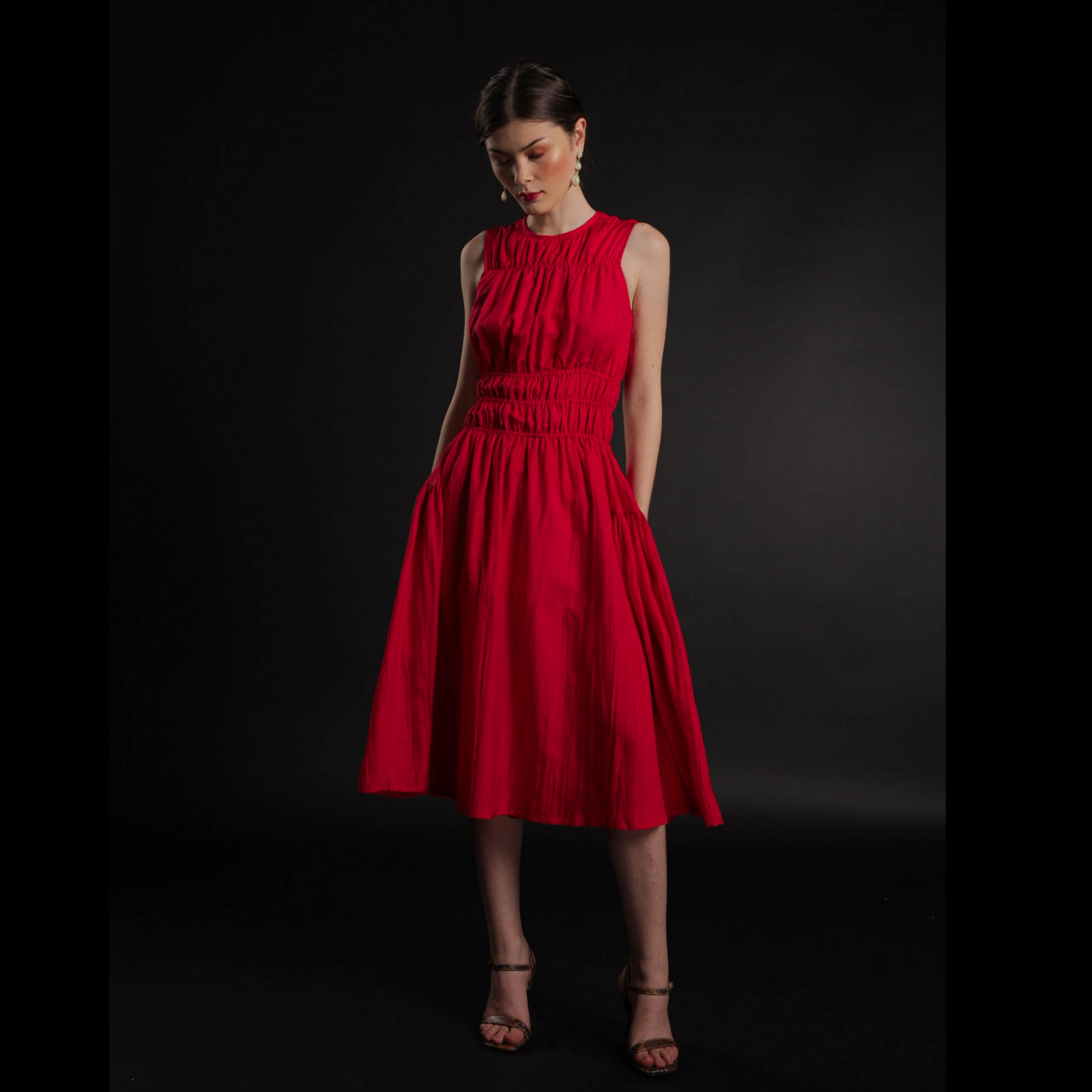 Relaxed Short Silk Dress - Red Midi Dress