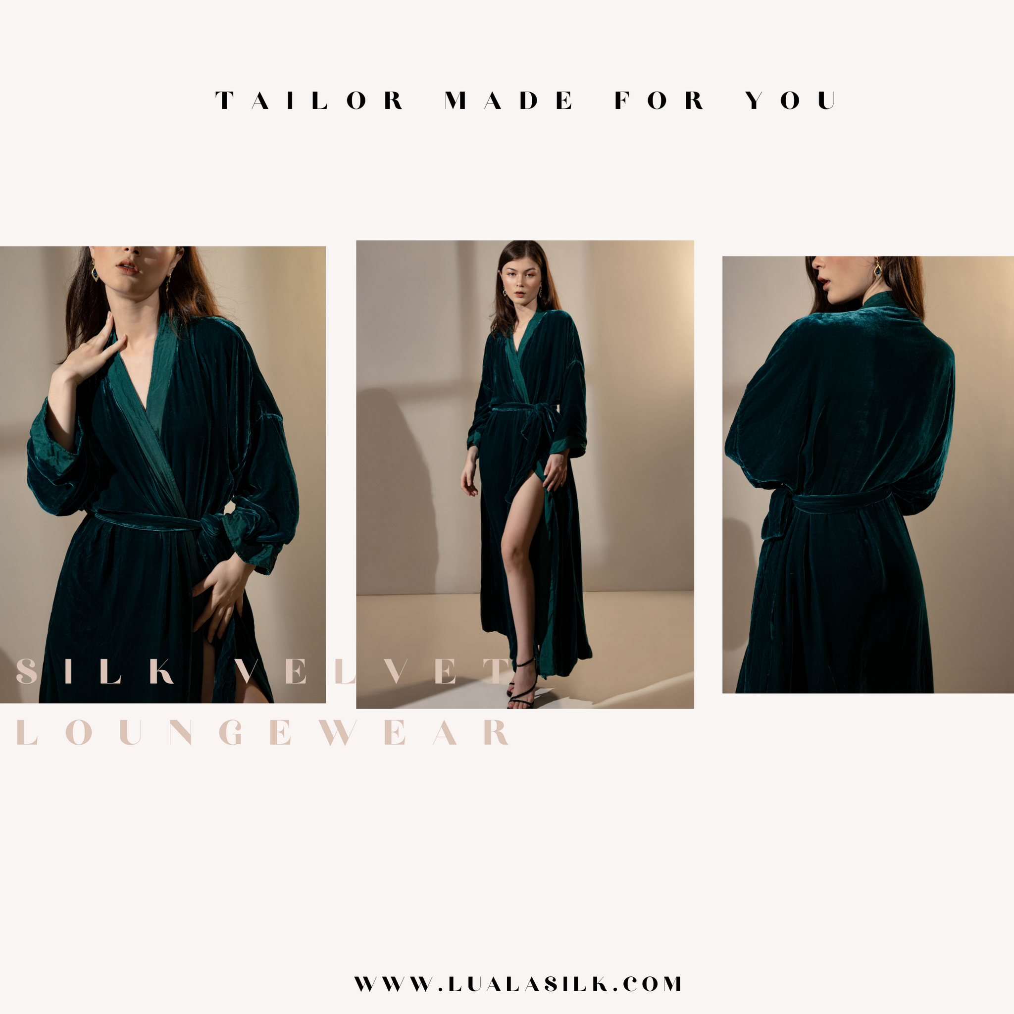 Sylvia long bathrobe - Negligee long in black silk velvet Ardoise