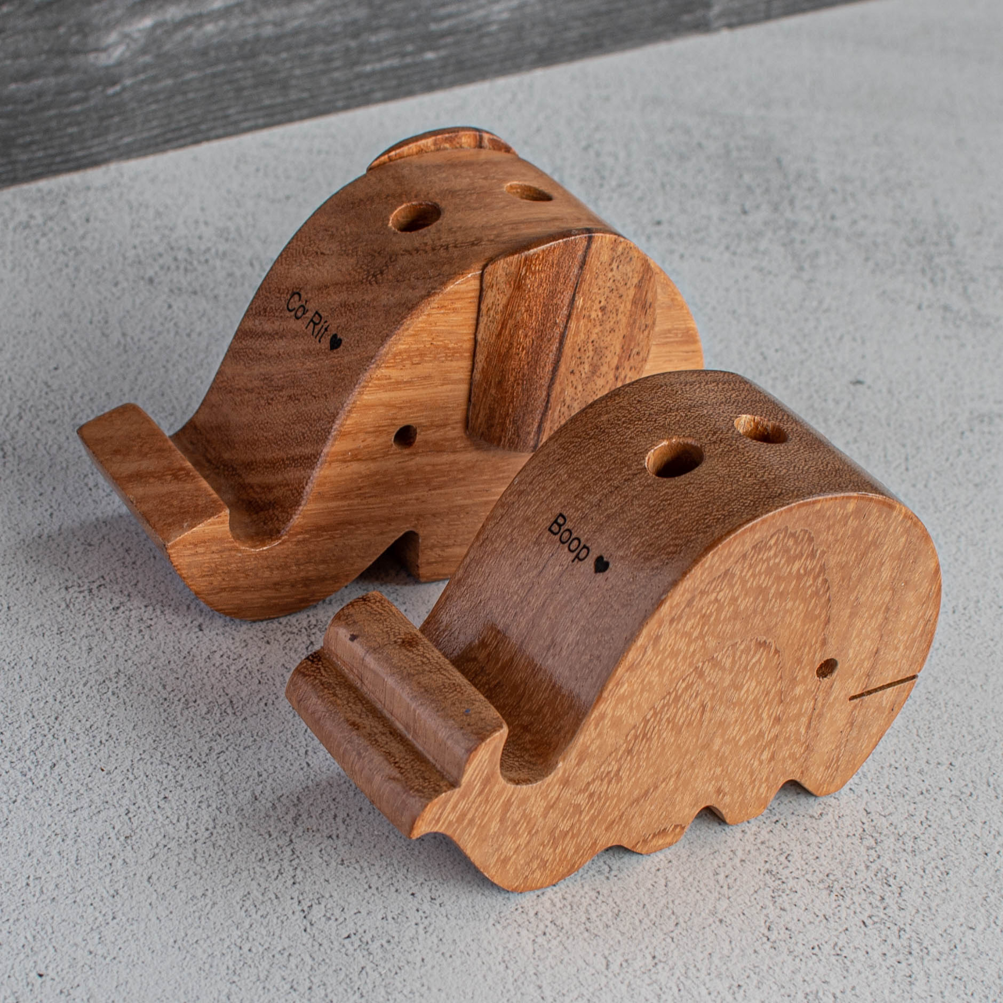 Phone Holder and Pen Holder- Solid Wood Dock - Dolphin/Elephant