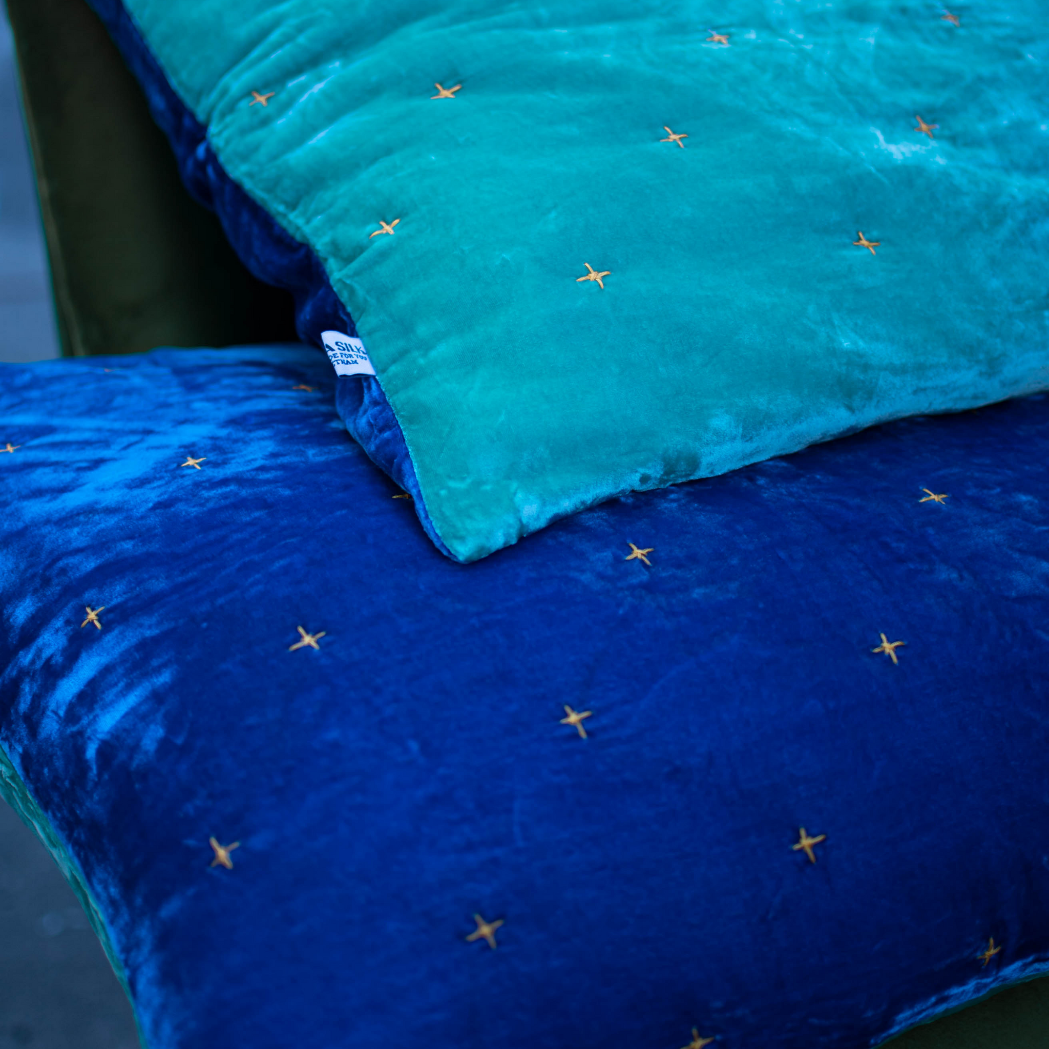 Silk Velvet Pillowcase Euro Sham-Starry Hand Stitch