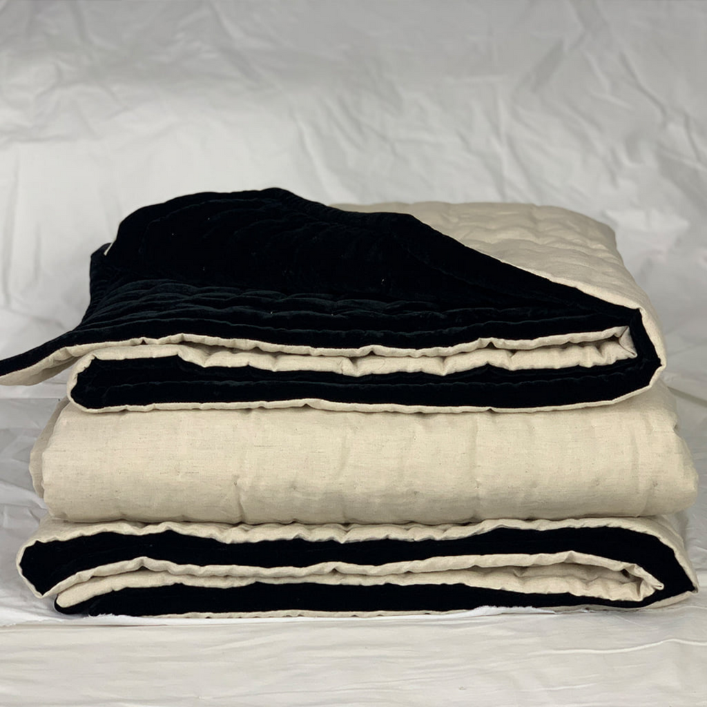 Black Silk Velvet/ Tan Linen