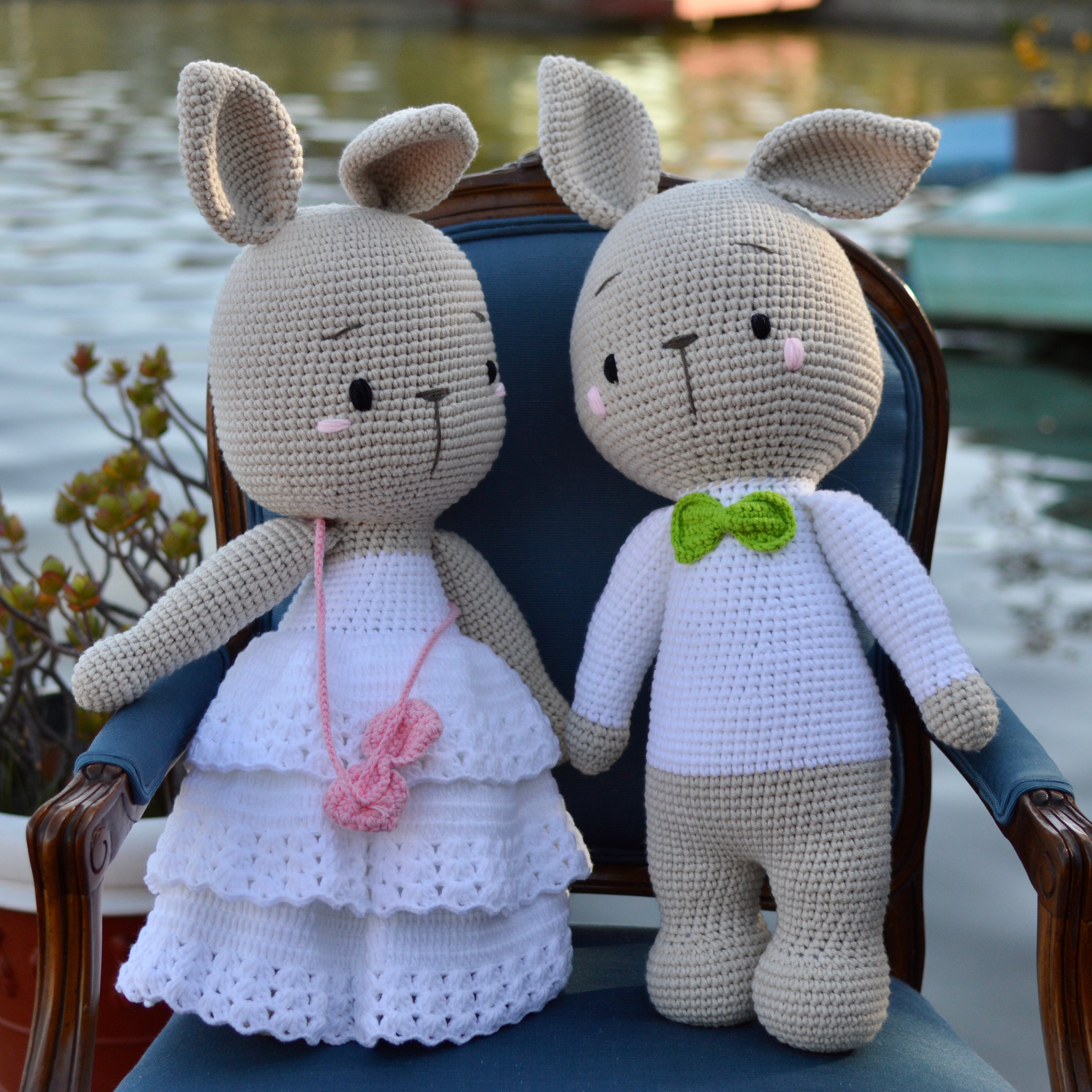 Hand Crocheted Bride and Groom Bunny - Extra Large Size