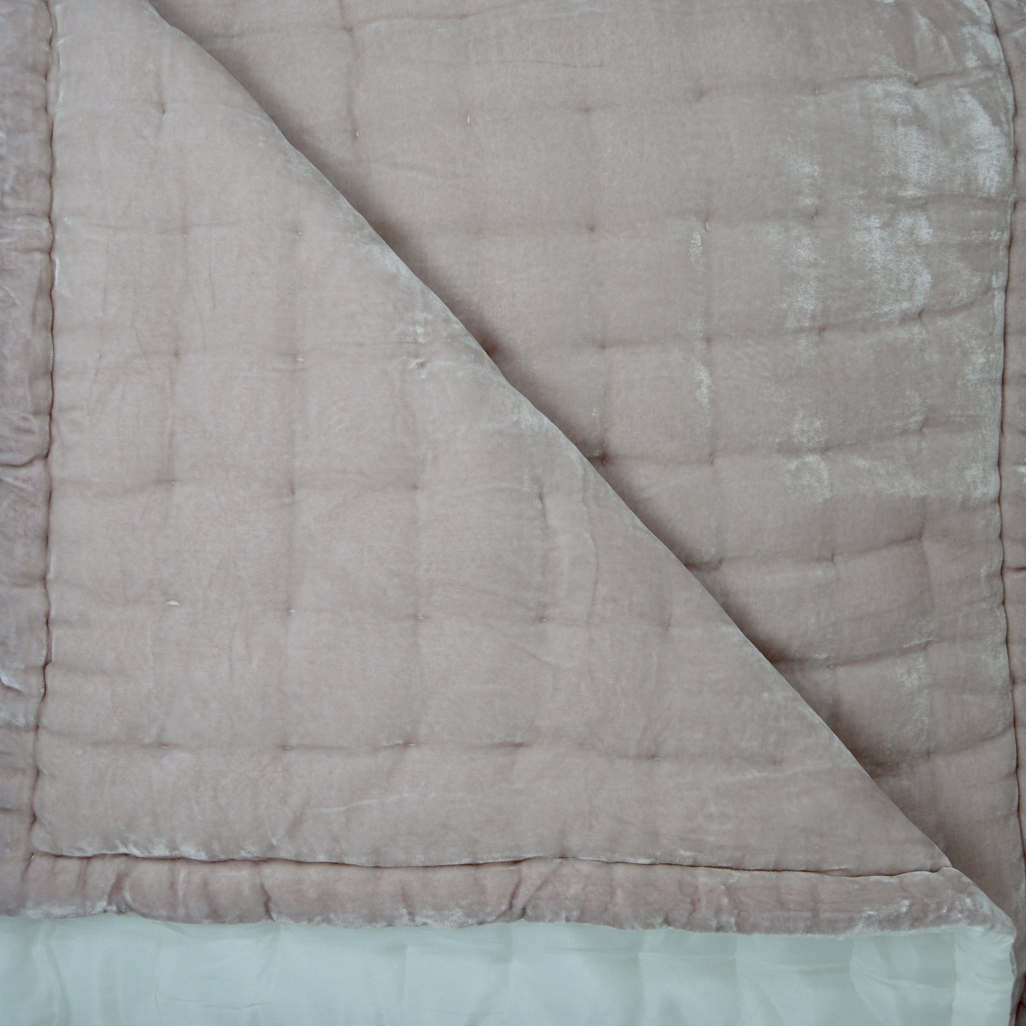 Silk Velvet Hand Quilted Throw Personal Blanket- Box Hand Stitch-Blush Pink