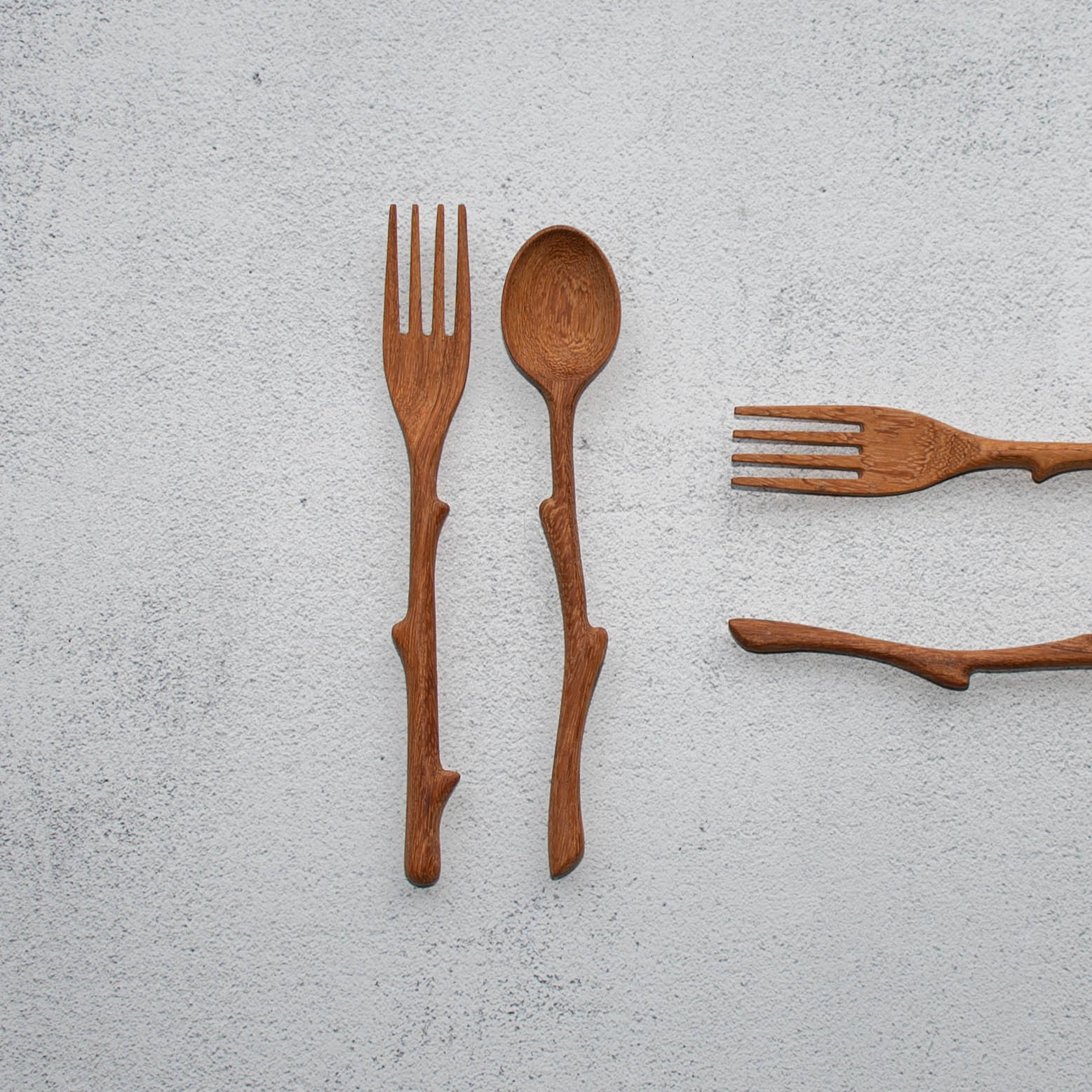 Wooden Spoon and Fork Set- Branch-Medium Handle