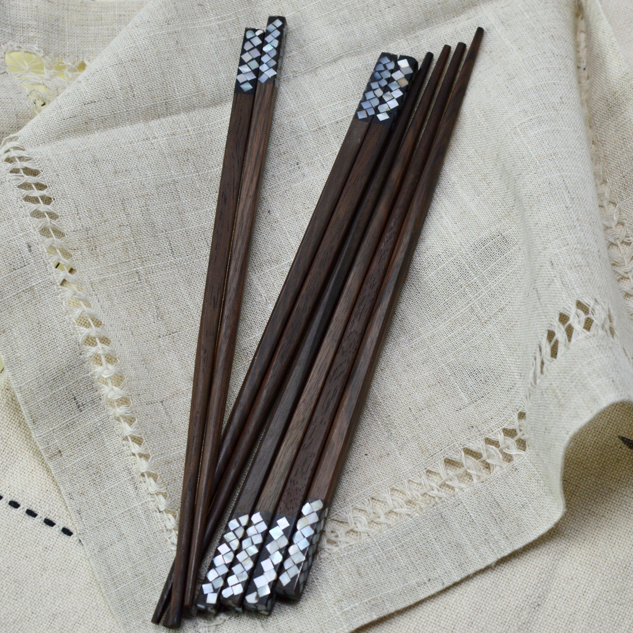 Ebony Chopsticks-Mother of Pearl Inlay - Luala Silk