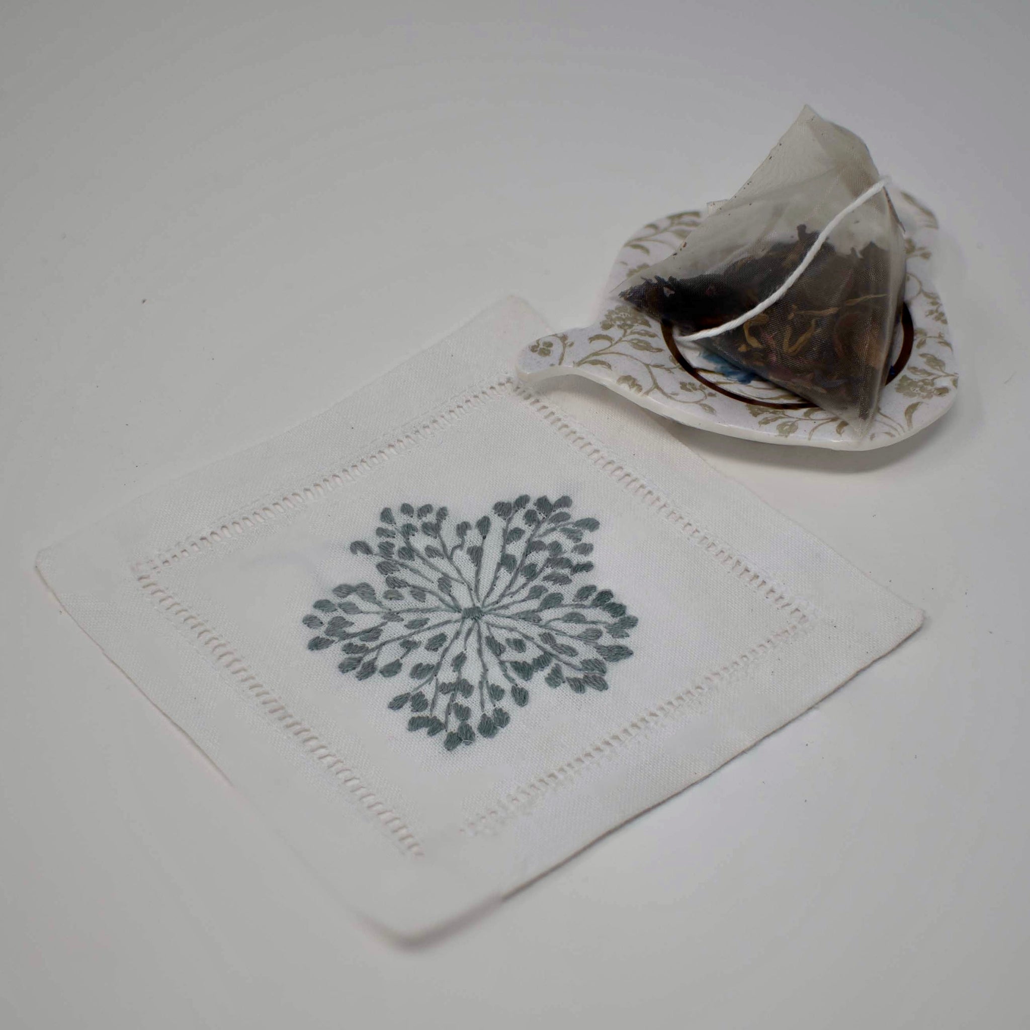 Hand embroidered Linen Coasters and Cocktail Napkins-Firework