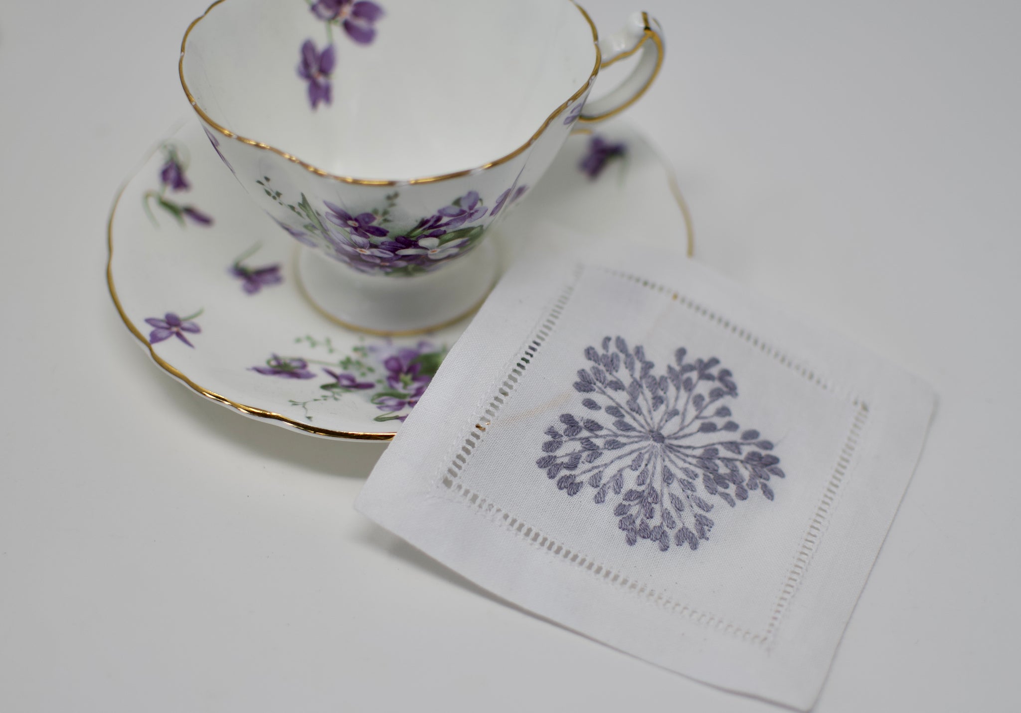 Hand embroidered Linen Coasters and Cocktail Napkins-Firework