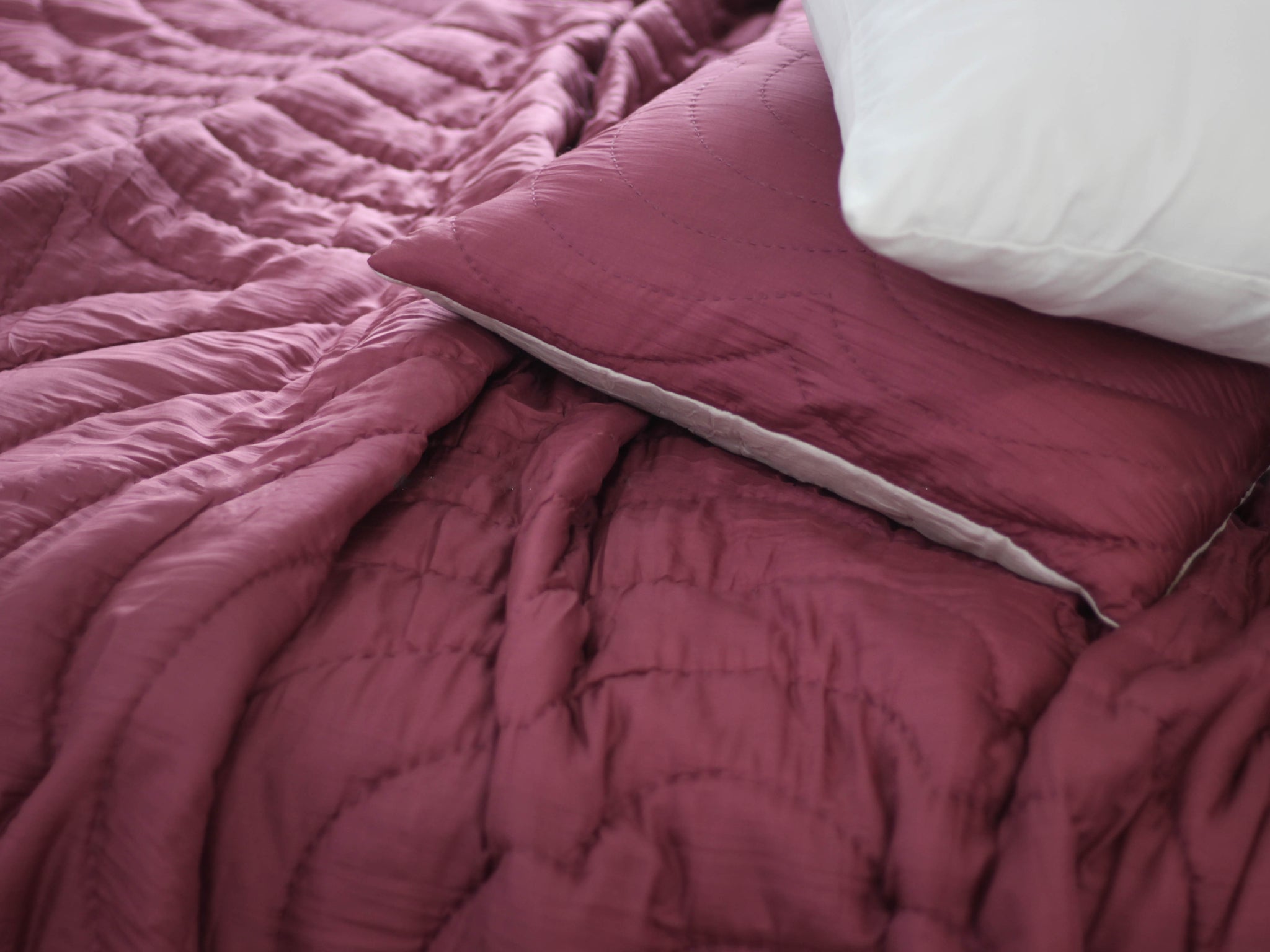 Mulberry Silk Quilt and Shams Set- Burgundy Throw Blanket - Blossom Hand Stitching