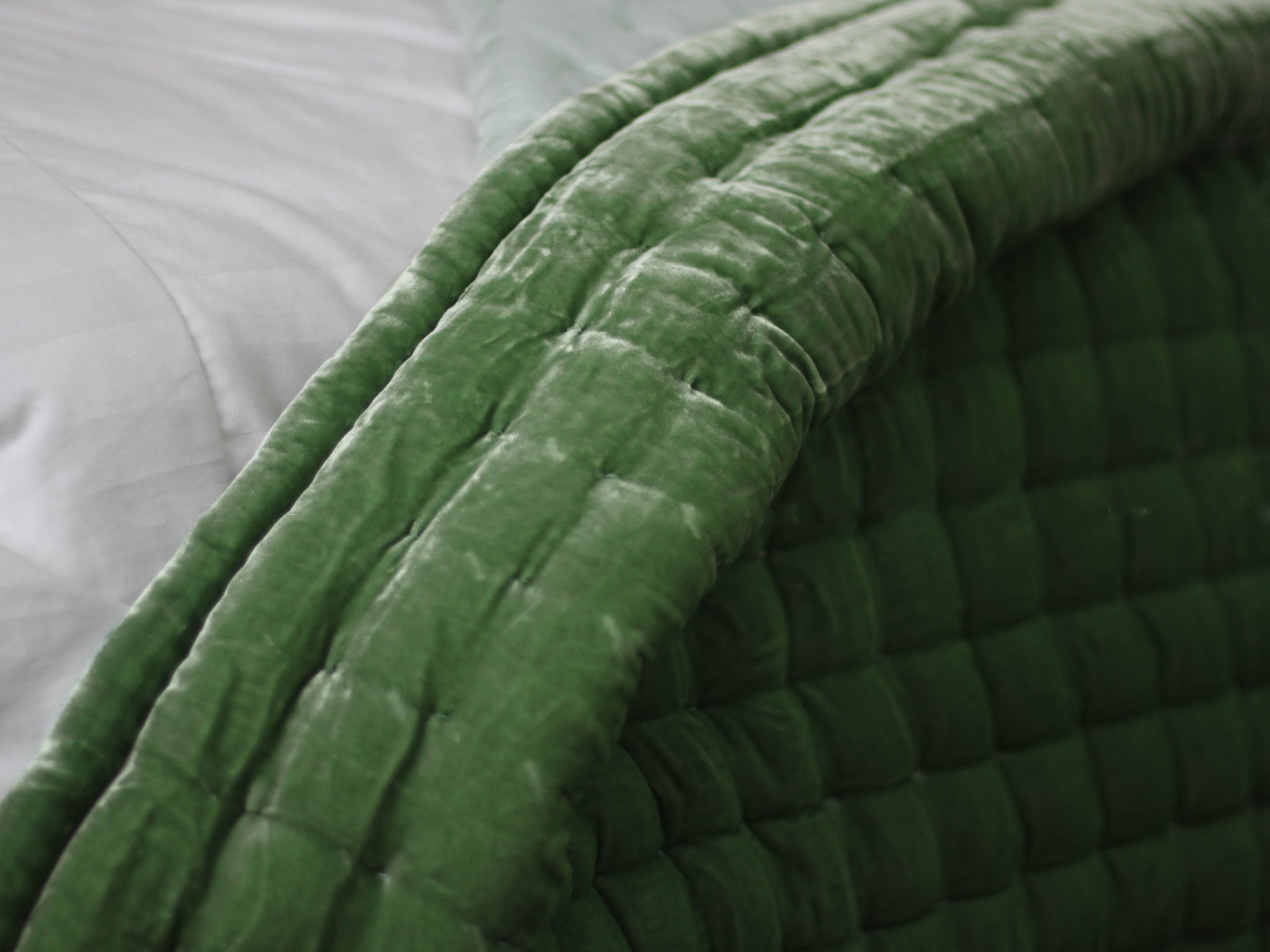 Silk Velvet Hand Quilted Duvet -Box Hand Stitching-Emerald and Mint