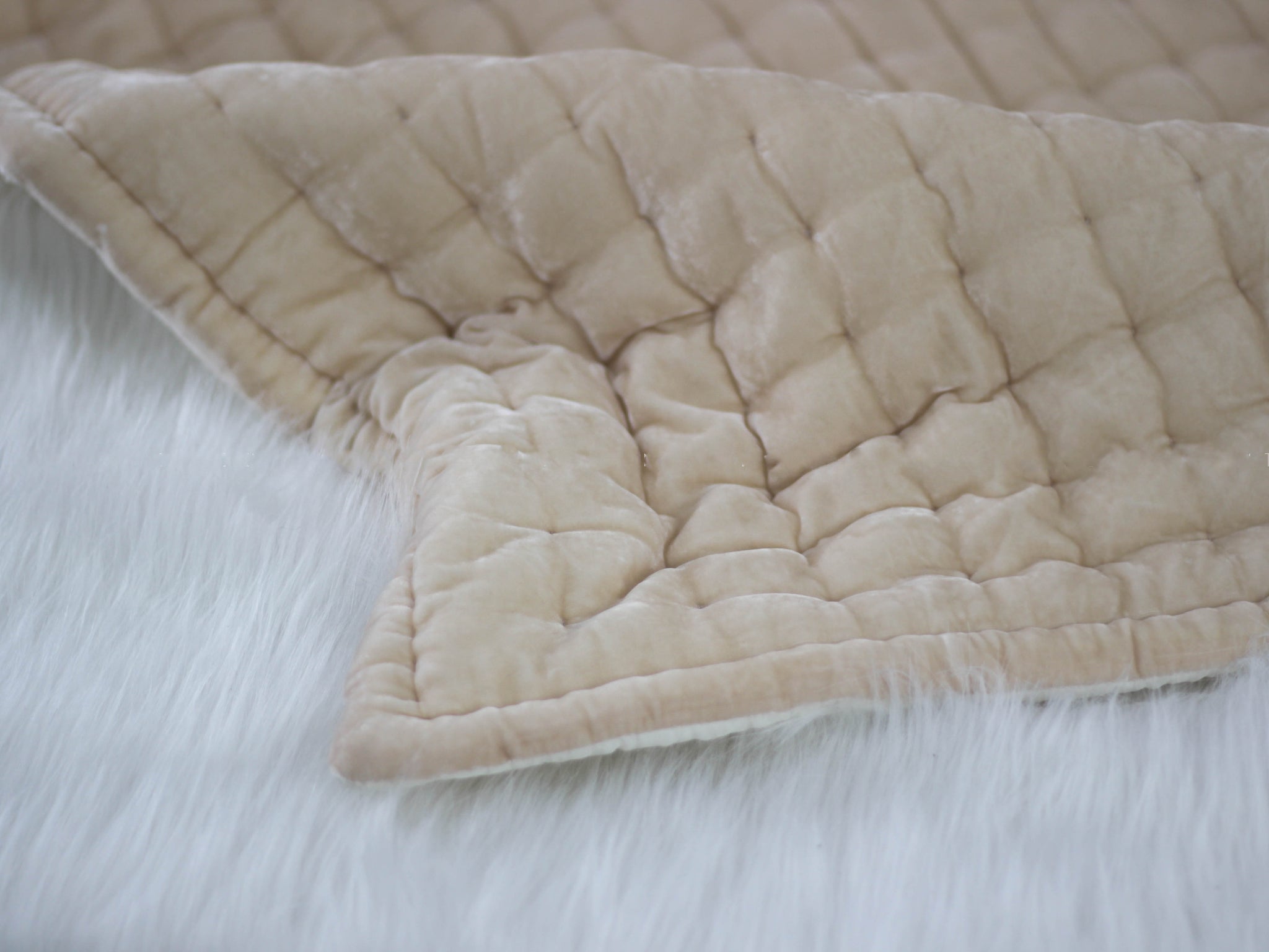 Luxurious Silk Velvet Hand Quilted Coverlet Duvet- Ivory- Box Style