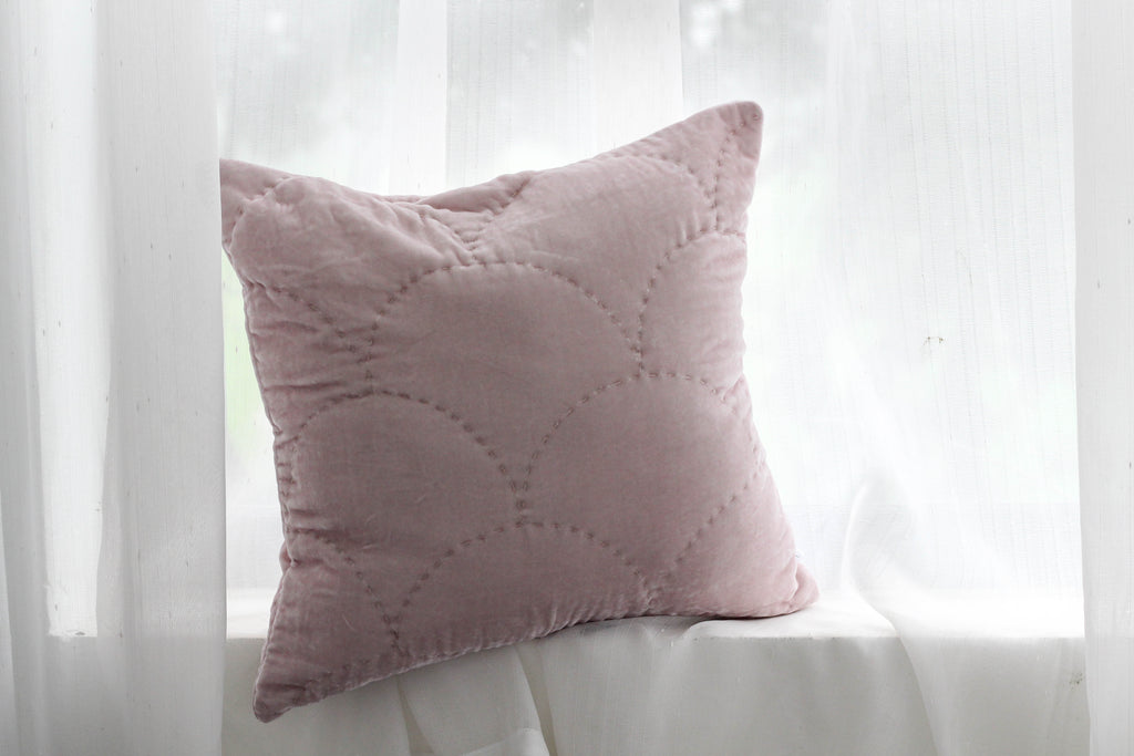 blush pink hand quilted fish scale hand stitched  silk velvet pillowcases artisan made in Vietnam