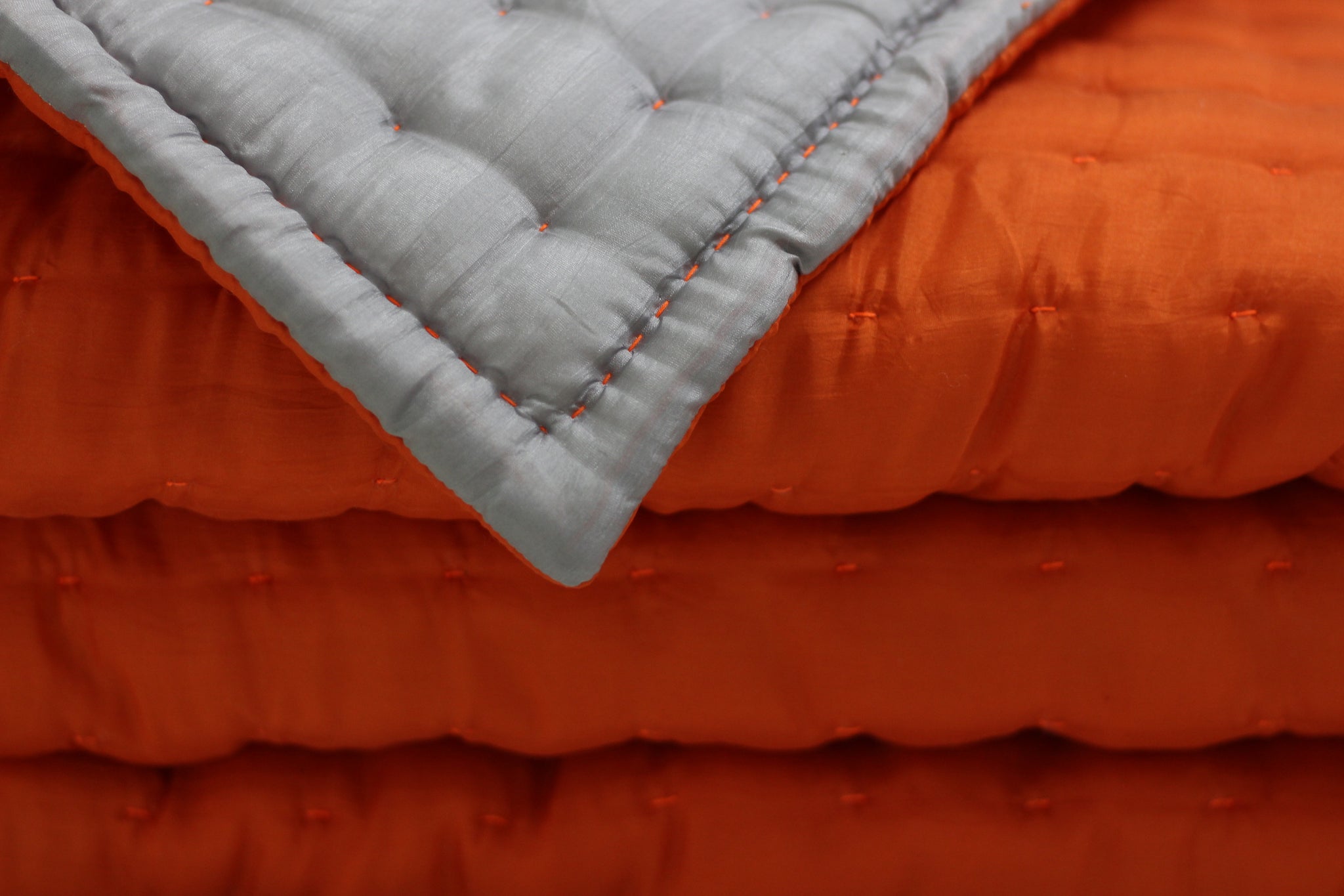 Mulberry Silk Bedding Set - Blanket & Shams - Box Hand Stitched by artisans - Orange