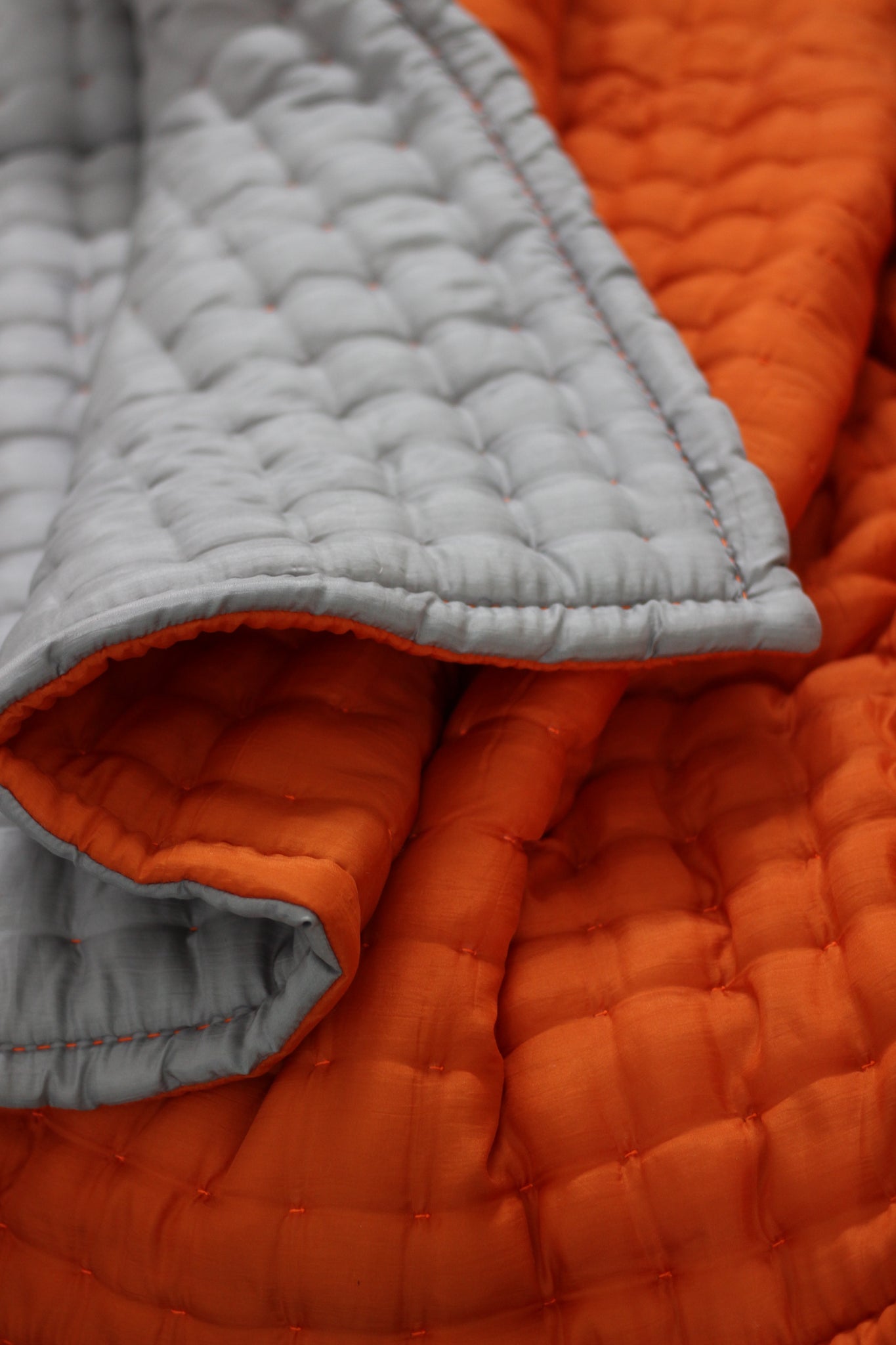 Mulberry Silk Bedding Set - Blanket & Shams - Box Hand Stitched by artisans - Orange