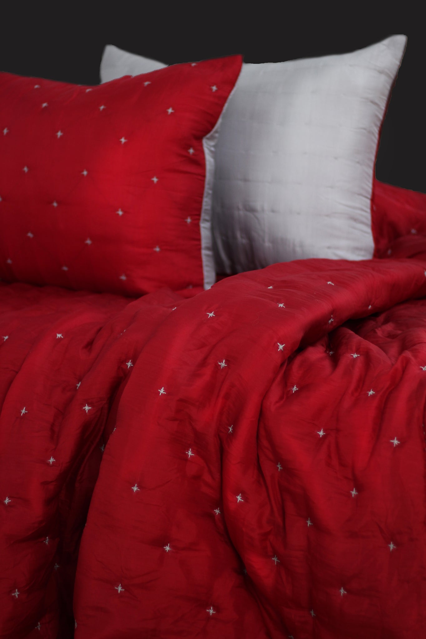 Mulberry Silk Comforter and Silk Pillowcase|Red Starry Silk Bedding Set
