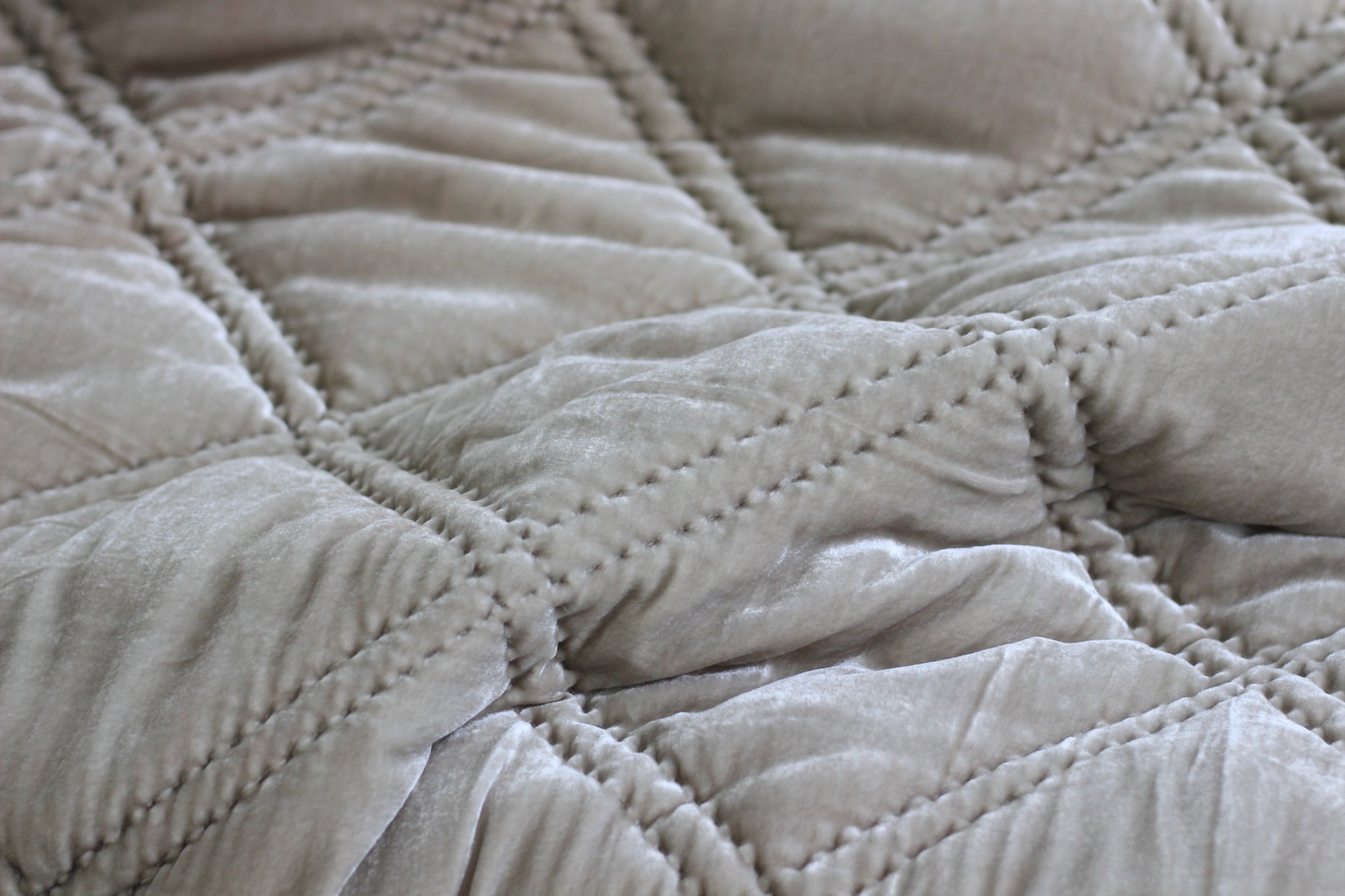diamond Chanel hand stitched quilted duvet coverlet blanket bedding luxury silk velvet Vietnam artisan made