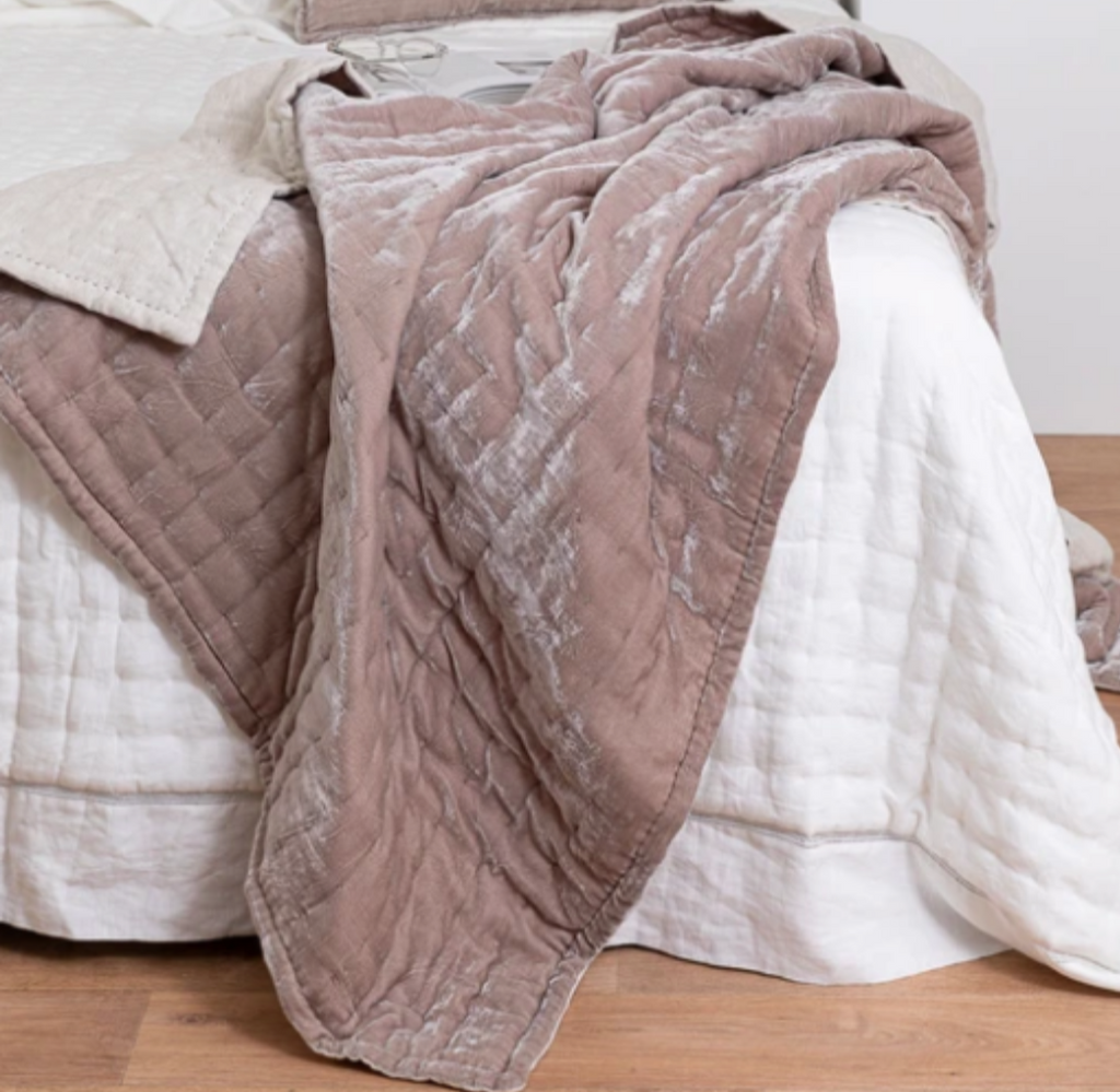blush pink silk velvet throw hand quilted duvet blanket coverlet natural silk machine washable