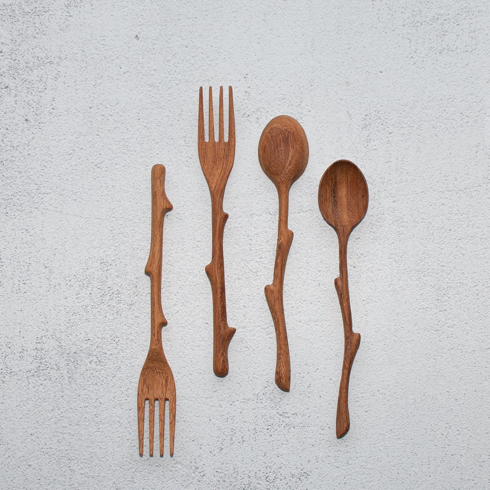 Wooden Spoon and Fork Set- Branch-Medium Handle