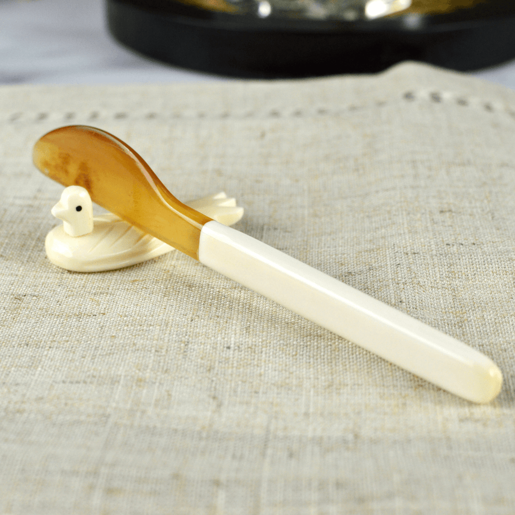 Buffalo Horn Cutlery Set- Spoon Fork and Butter Knife-White/Blond - Luala Silk