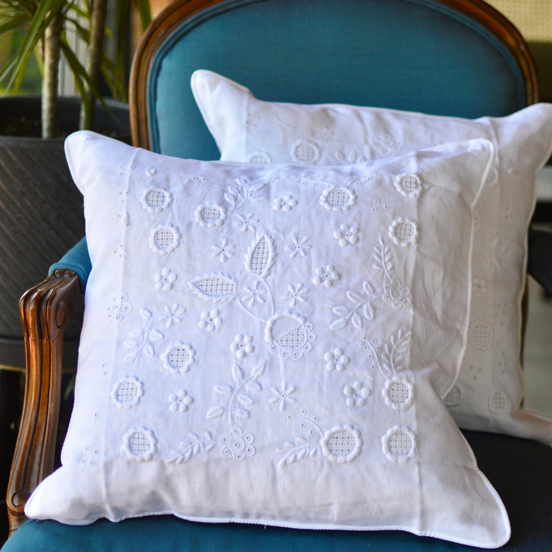 Hand Embroidered Linen Cushion Cover|Vintage Floral